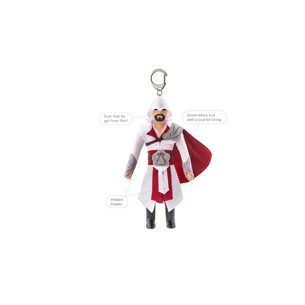 Figura in abito bianco con mantello rosso, cicatrice e lame nascoste.