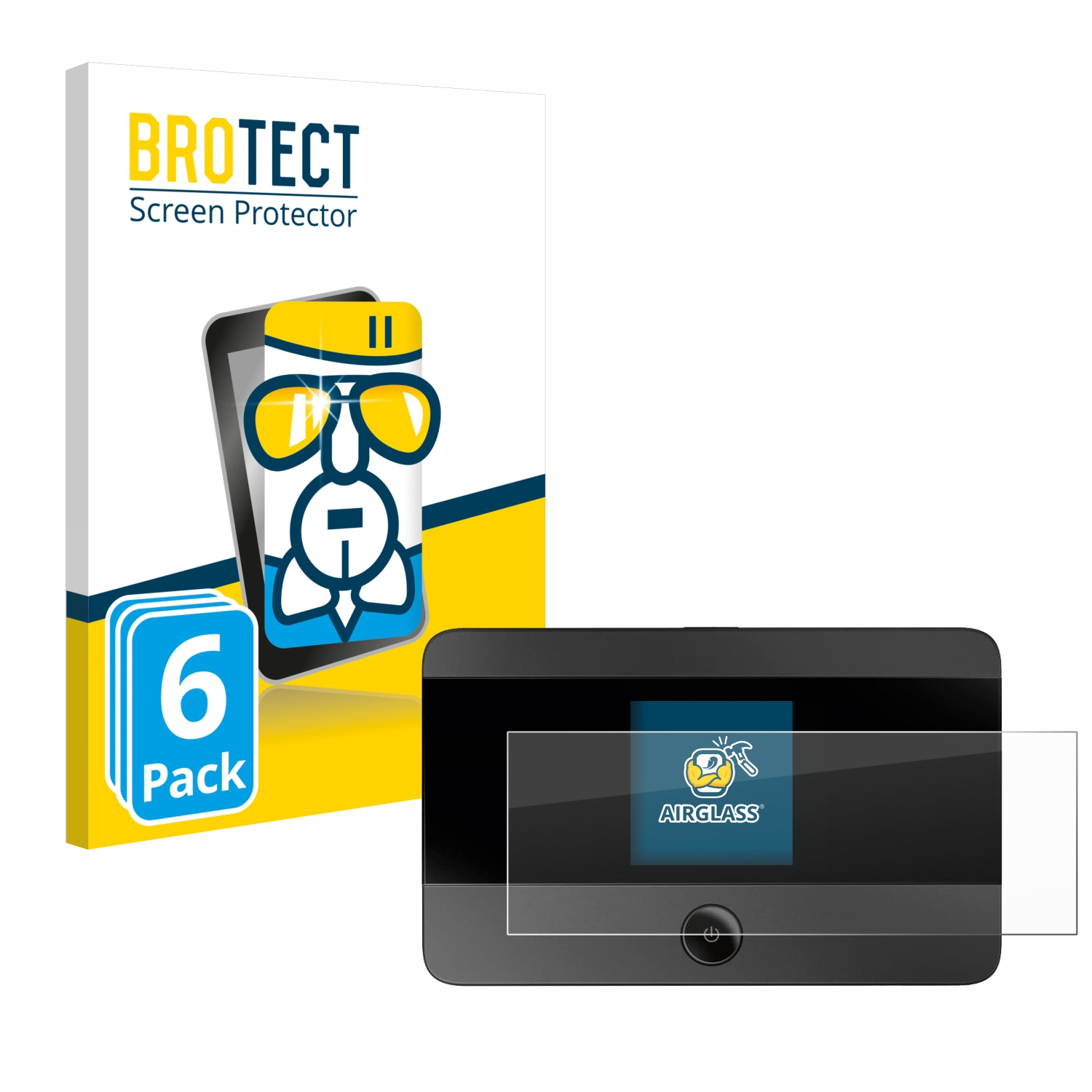 BROTECT Displayschutzfolie und ein schwarzes Gerät mit AIRGLASS-Logo.