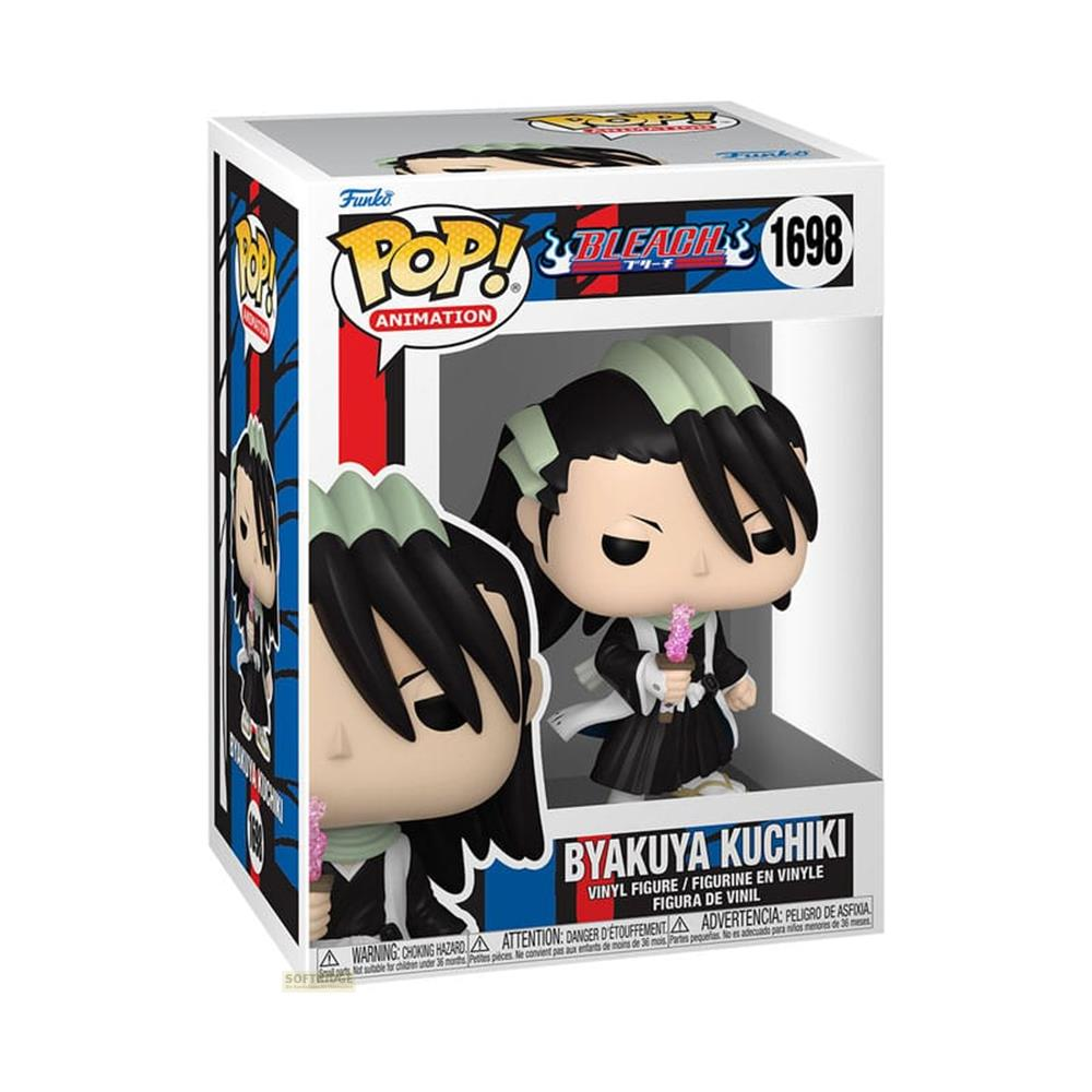 Action figure Funko Pop! in vinile di Byakuya Kuchiki da Bleach, tiene fiore.