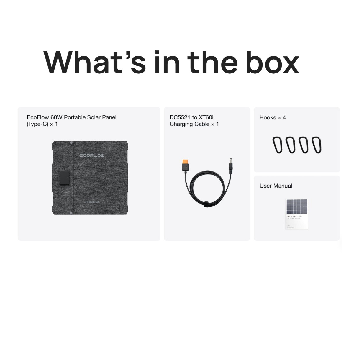 Zawartość: Panel słoneczny, kabel ładujący, 4 haki, instrukcja.