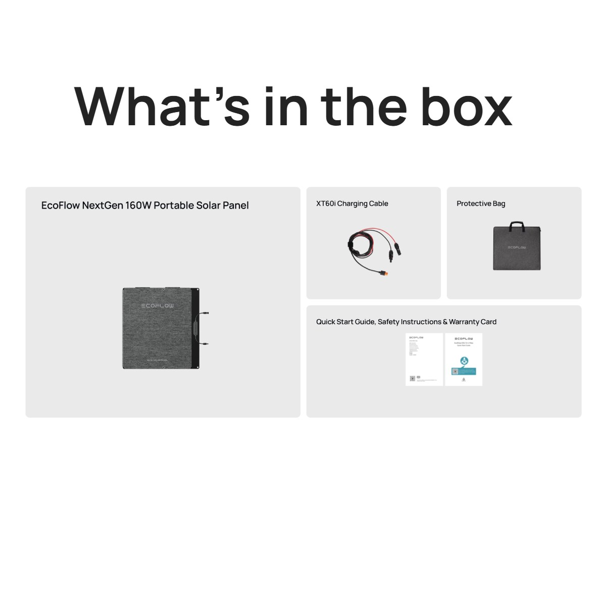 Inhalt der Box: Solarpanel, Ladekabel, Schutztasche und Handbücher.