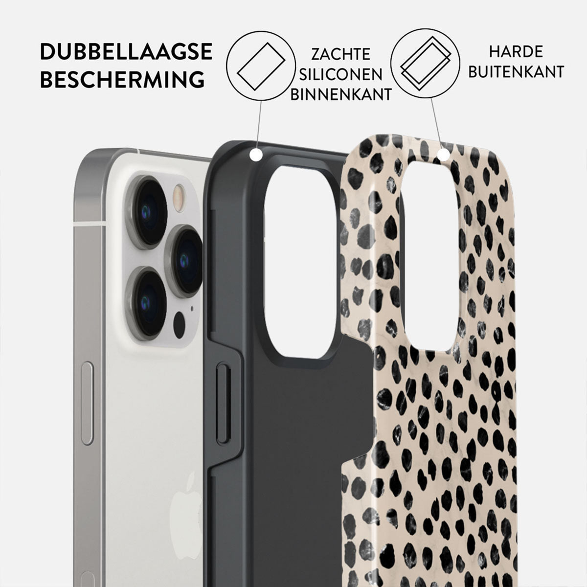Dubbellaagse telefoonhoes met zachte siliconen binnenkant en harde buitenkant.