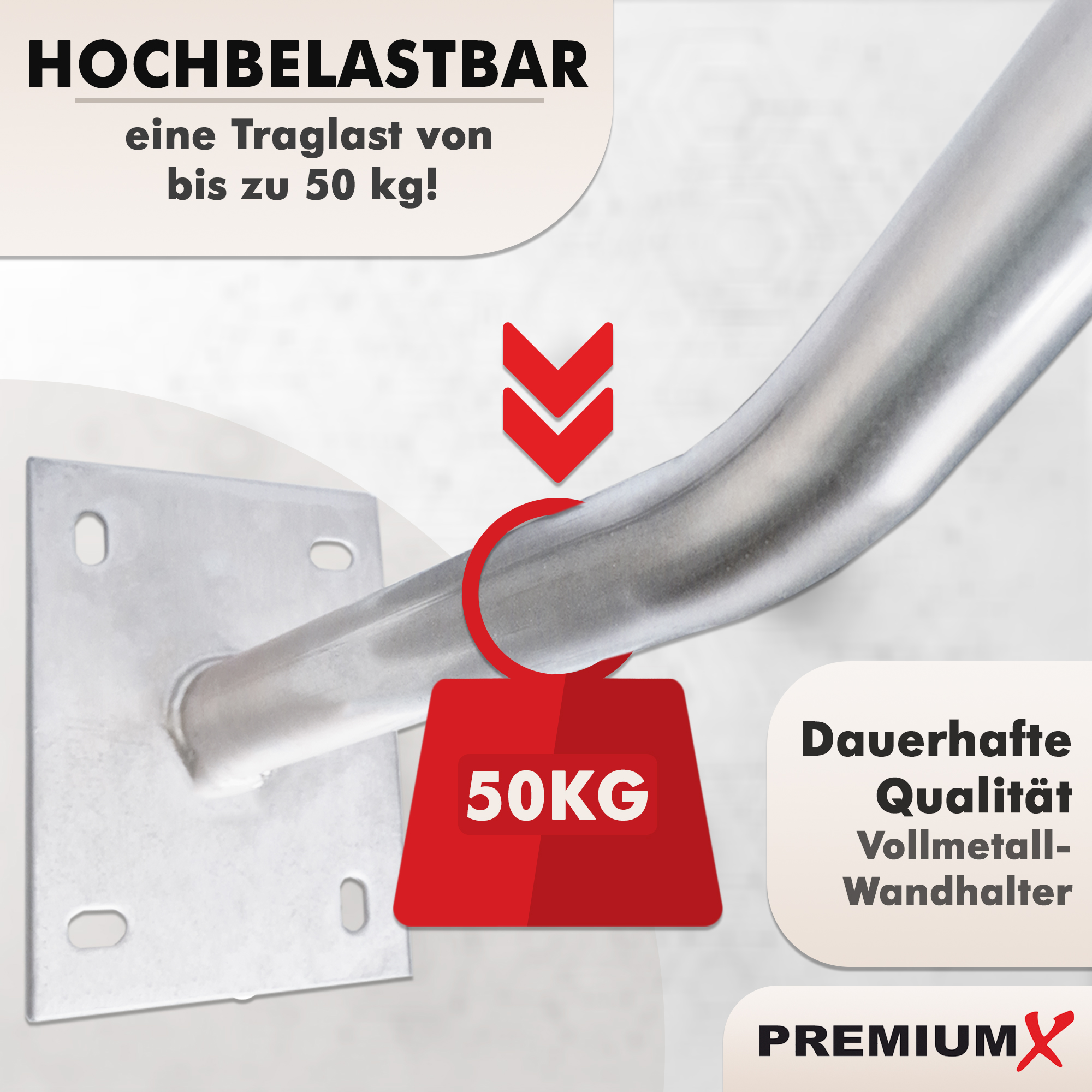 Ein schwerlastfähiger Wandhalter trägt bis zu 50 kg.