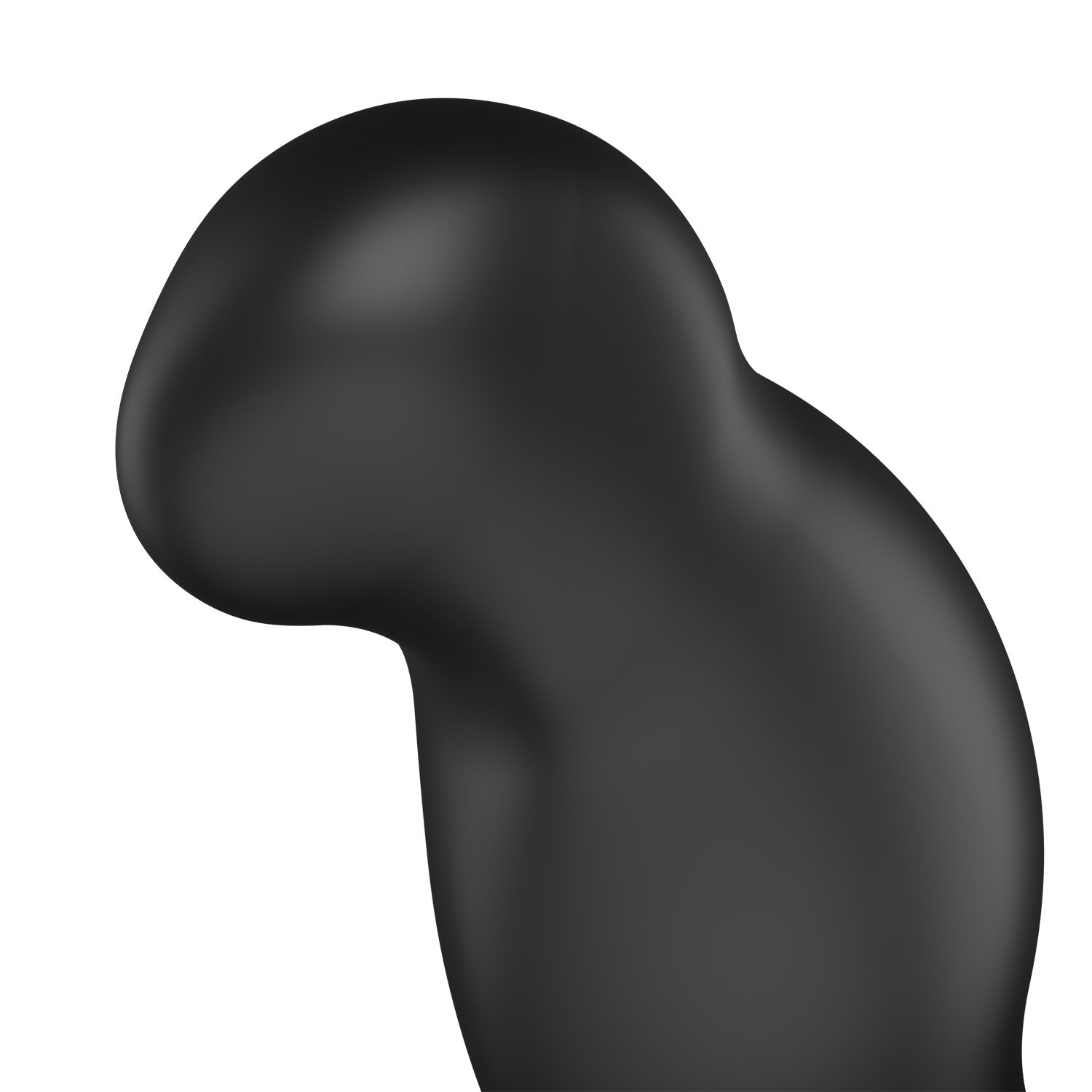 Czarny, błyszczący obiekt o dziwnym kształcie, na białym tle.