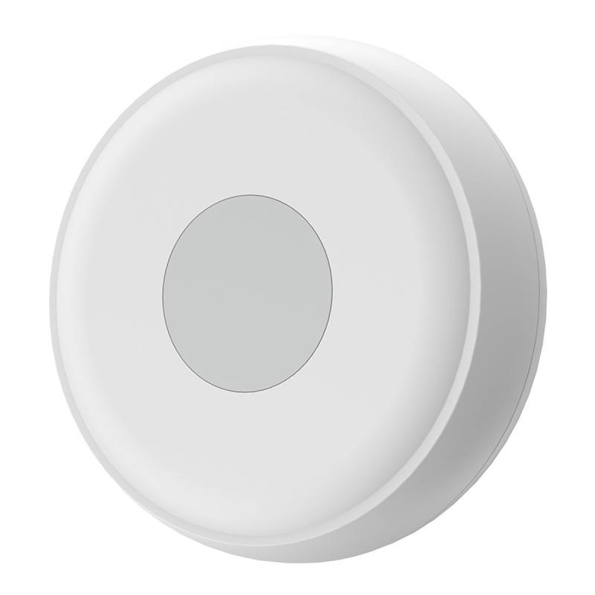Un sensore bianco e rotondo con un cerchio grigio al centro.