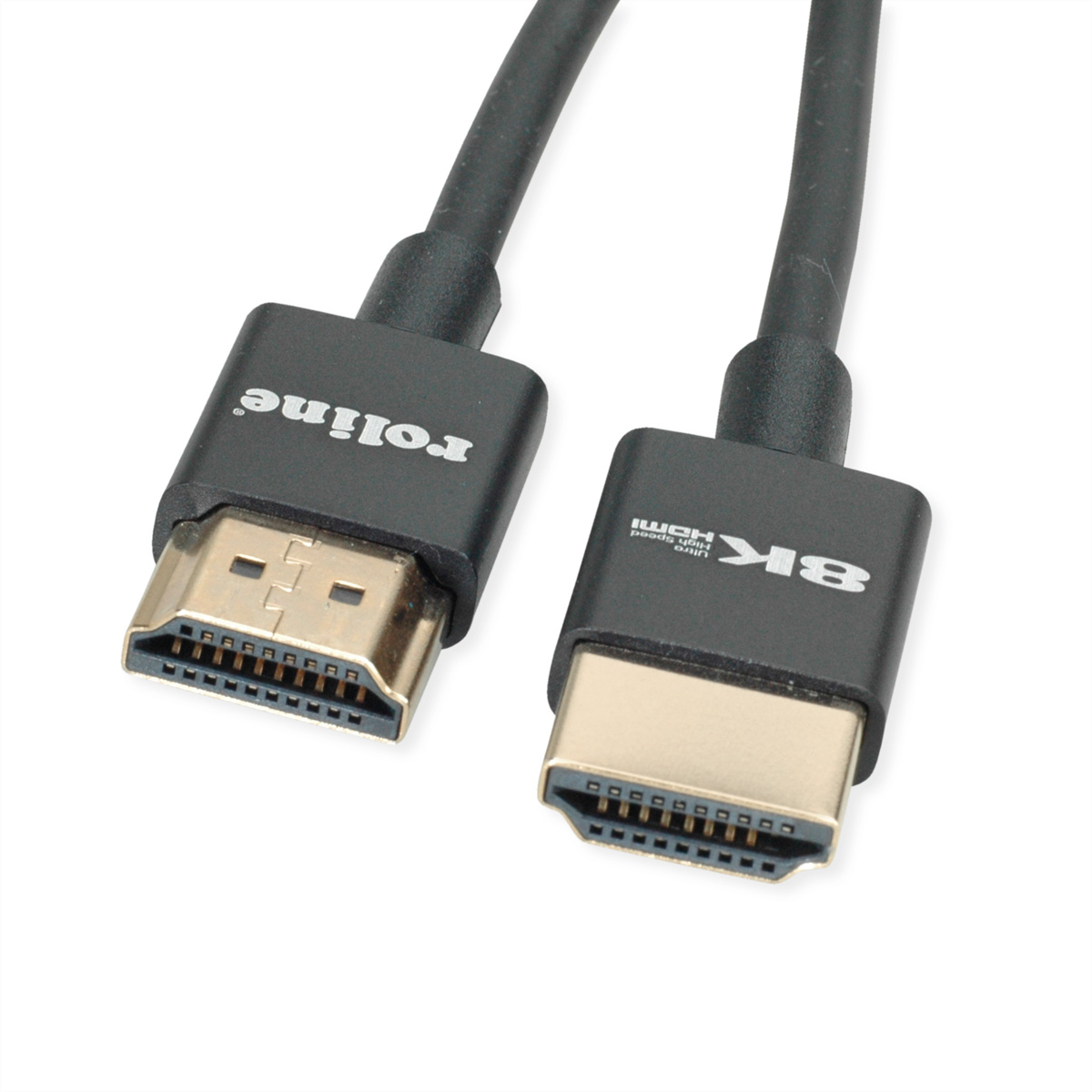 Zwei HDMI-Kabel mit schwarzen Anschlüssen und Goldkontakten.