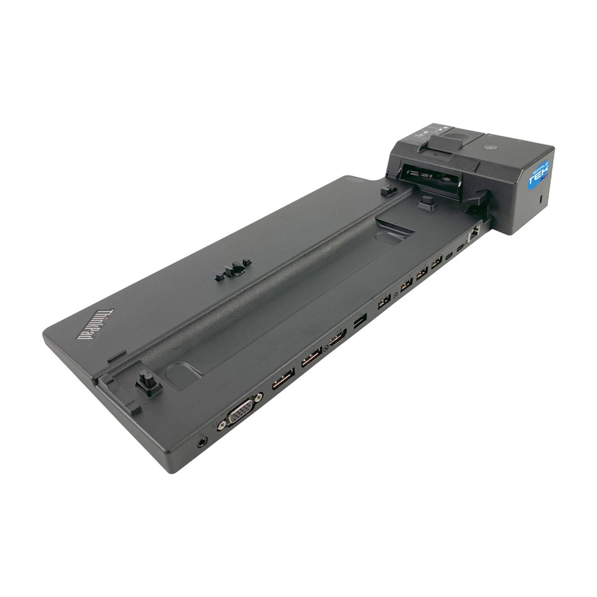 Stazione di docking ThinkPad nera con porte e adesivo TEKNET.