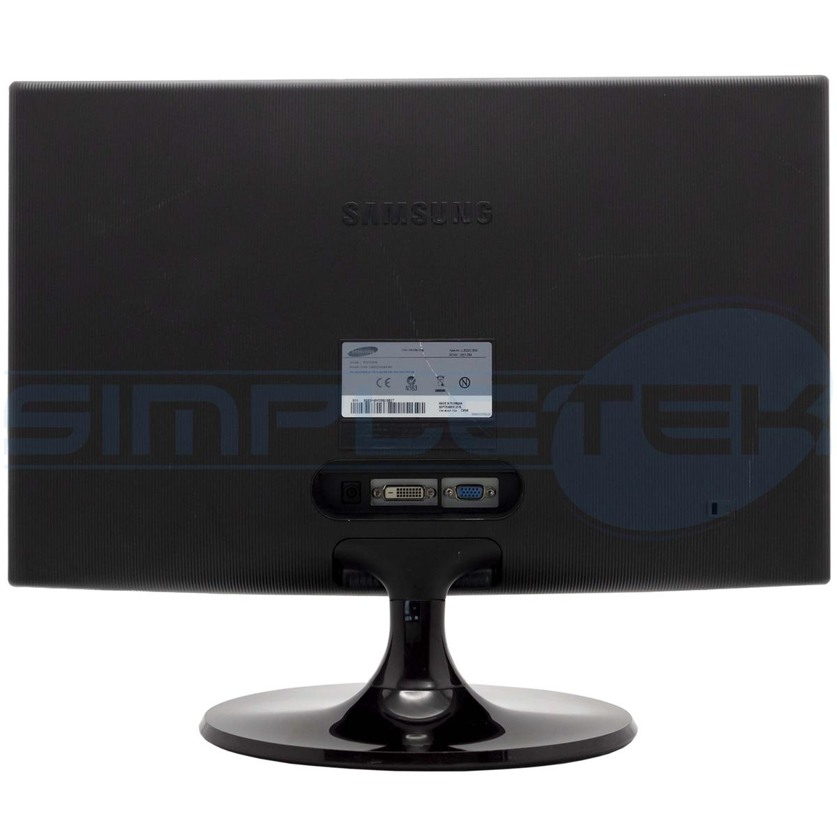 Retro di un monitor Samsung nero con porte ed etichette.