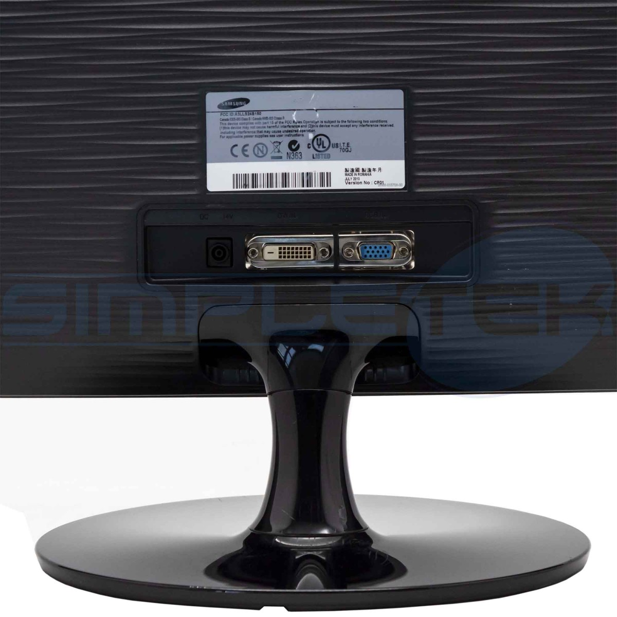 Retro di un monitor Samsung con porte DC, DVI e VGA.