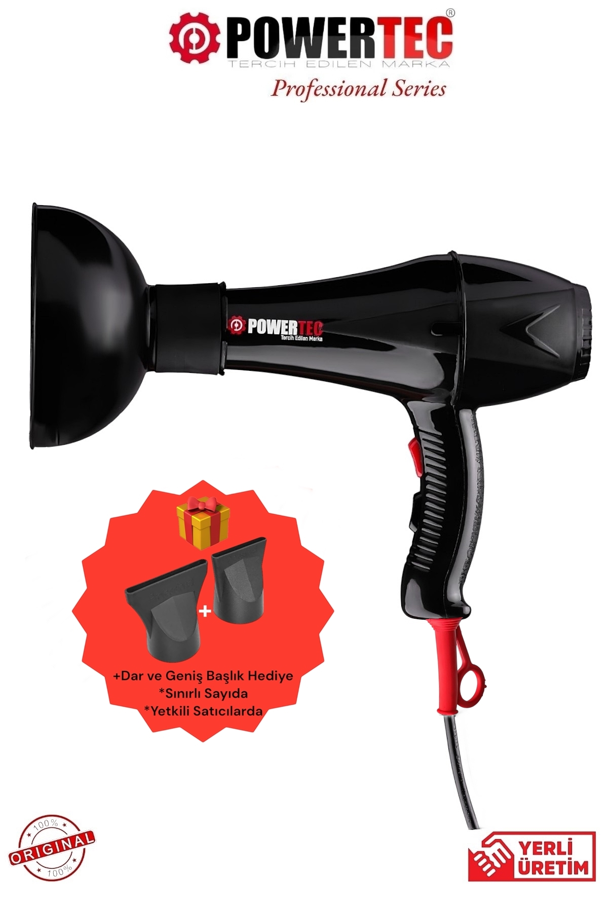 POWERTEC TR-901 + Vigo Başlık 1900 W Saç Kurutma Makinesi Siyah