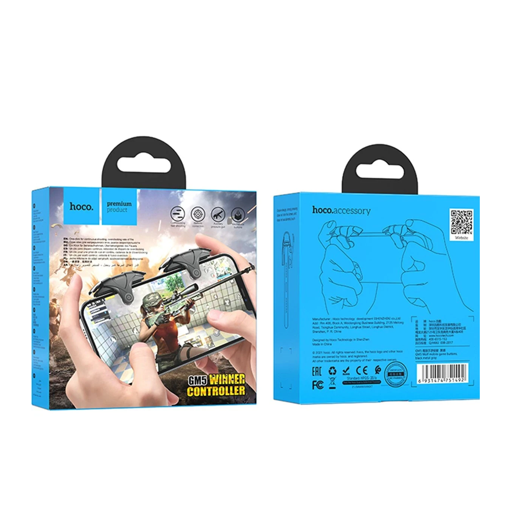Oyunu gösteren telefon ekranında cep telefonu oyun kumandası. Ürün ambalajı gösteriliyor.