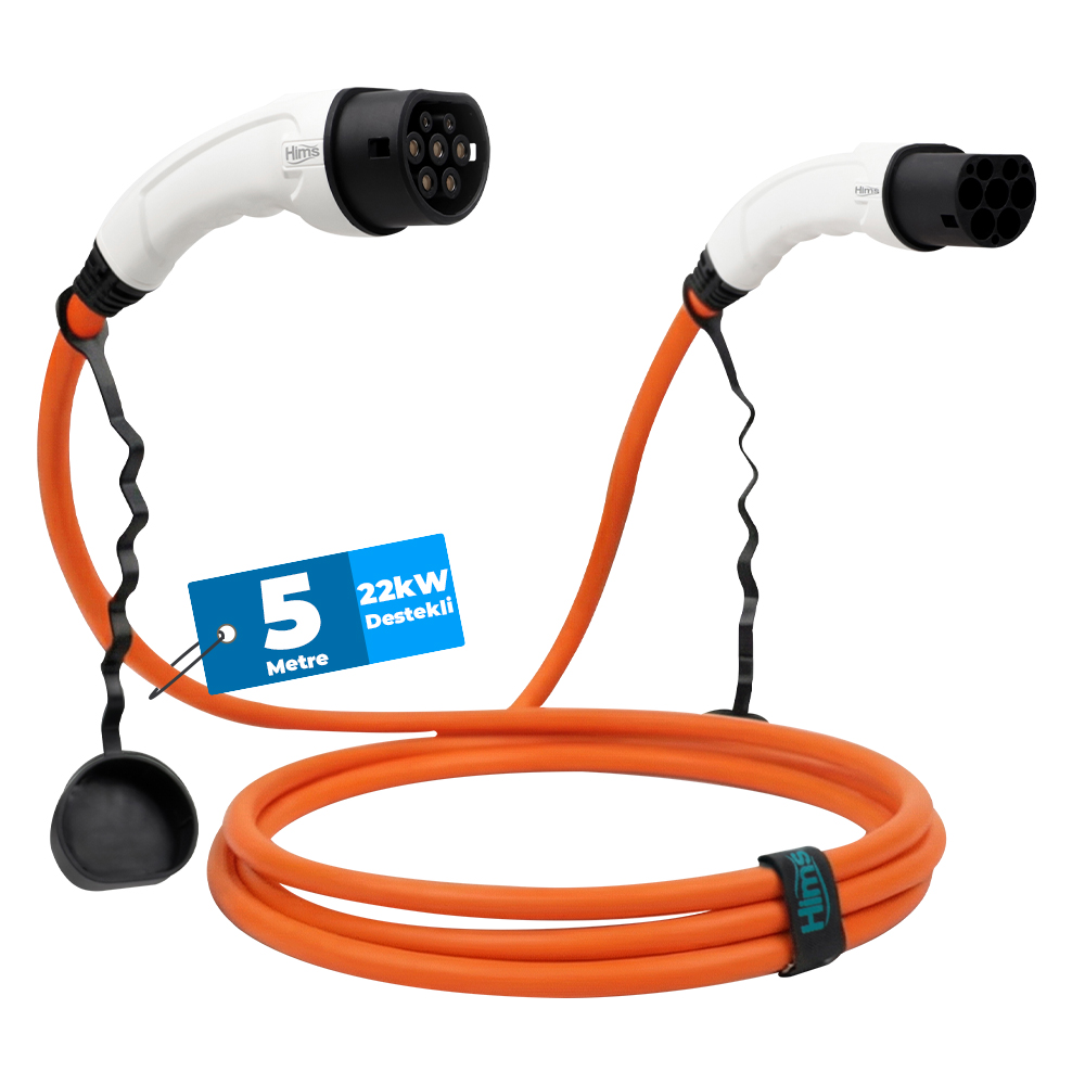 HIMS EMEF-22T2-TB-5 Tip 2 Soketli 5m Elektrikli Araç Şarj Kablosu Turuncu