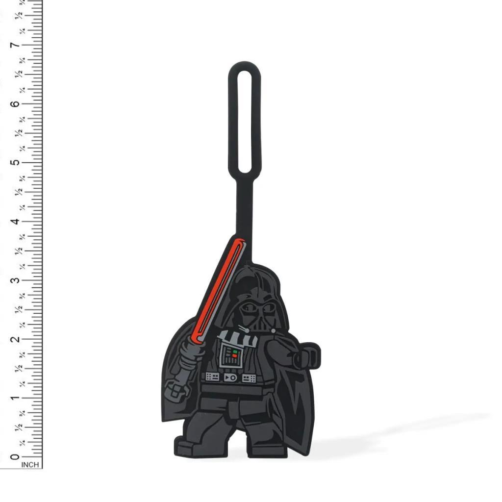 Figura Lego de Darth Vader con sable de luz rojo y asa.