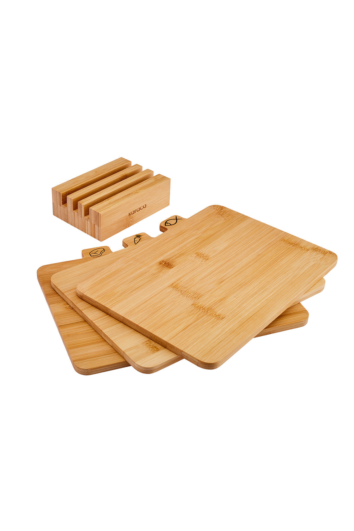 KARACA Triple 4 Parça Ayaklı Bambu 28 CM Kesme Tahtası Seti