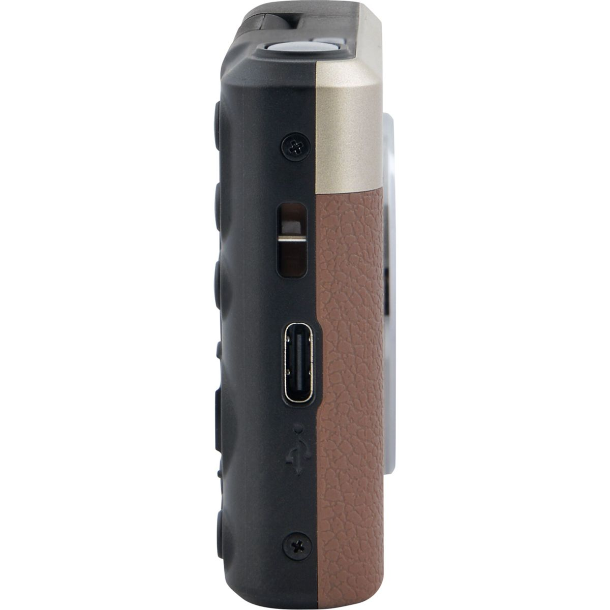 Bok czarnego i brązowego aparatu z portem USB.