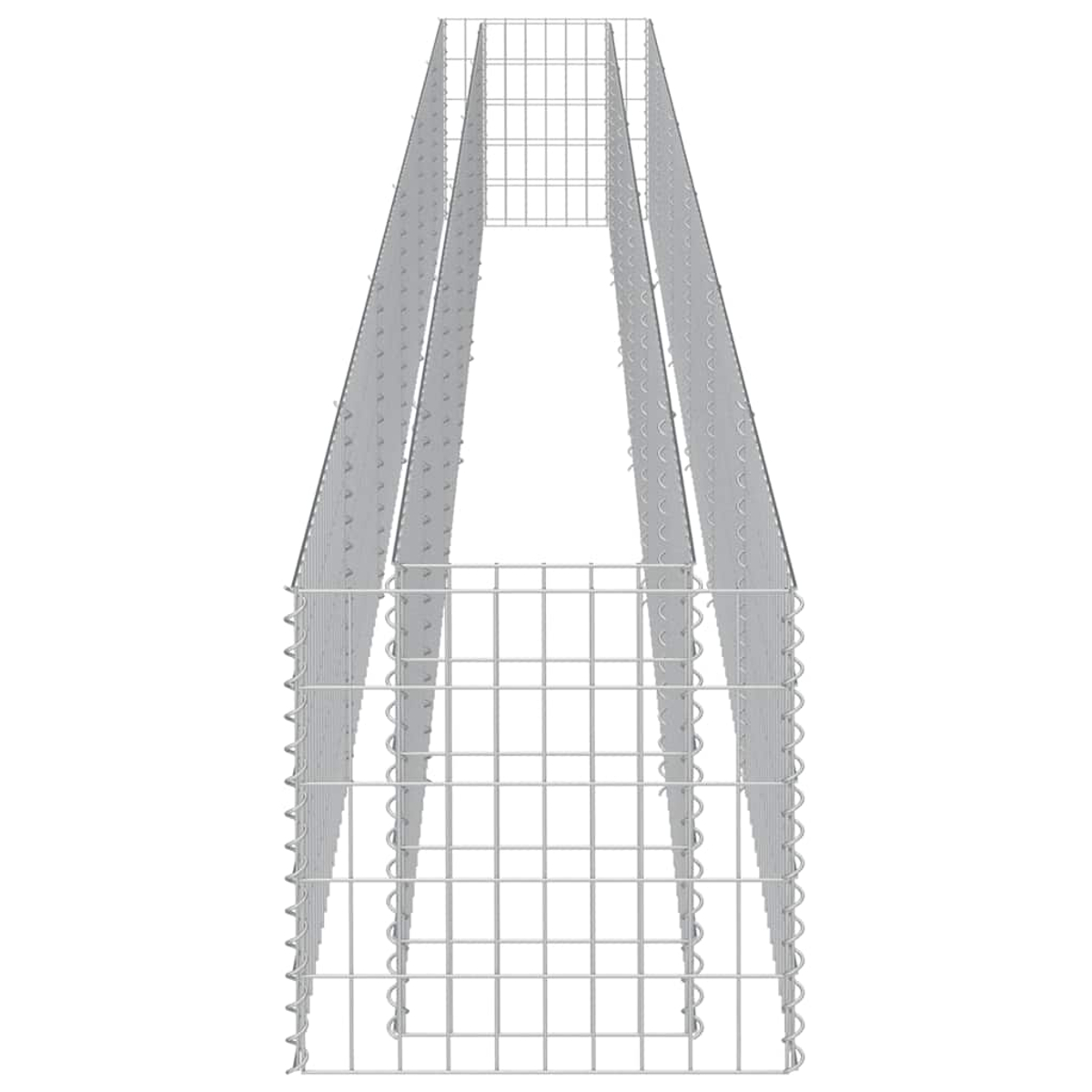 Ein grauer Drahtkorb mit trapezförmiger Öffnung und verstärkten Seiten.