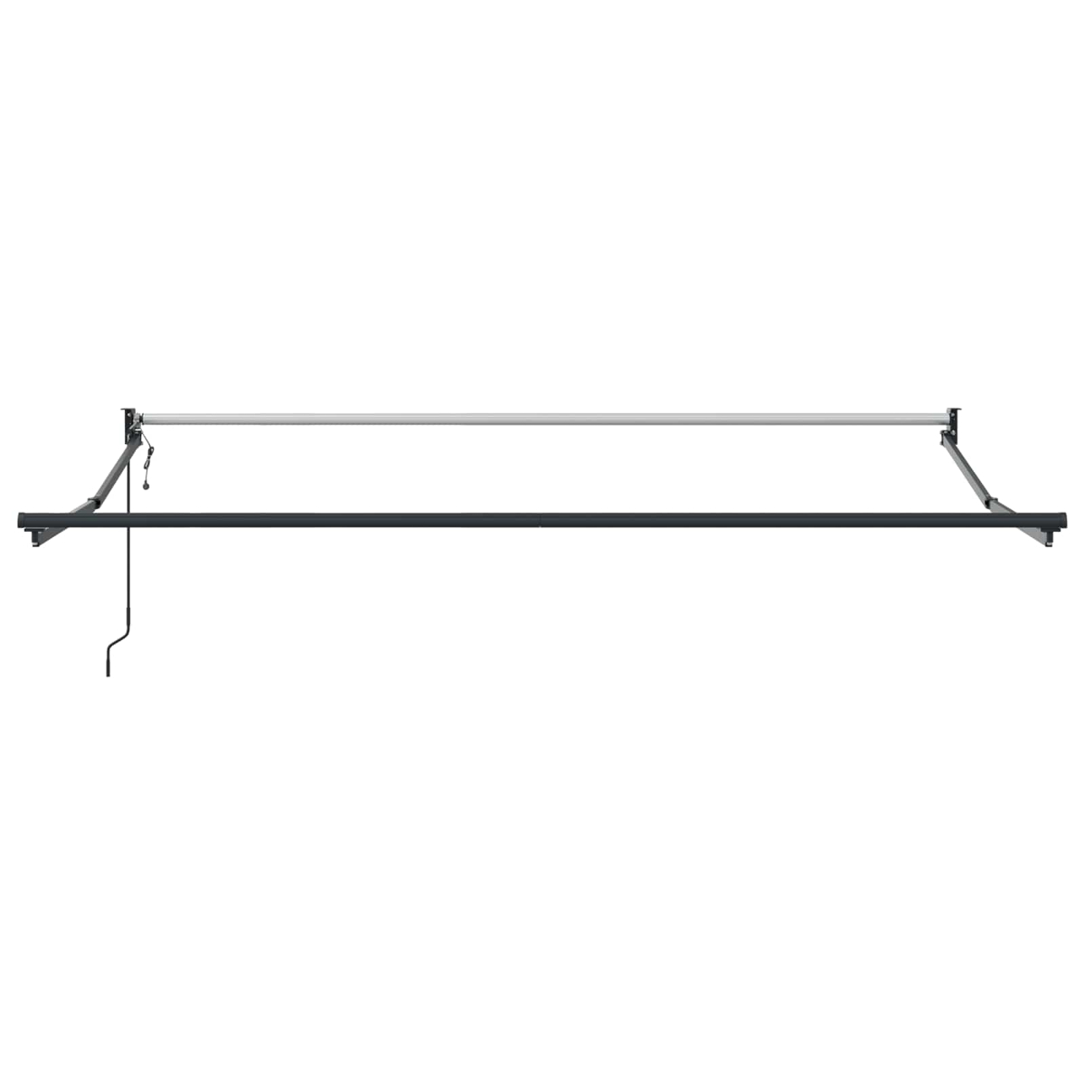 Una cornice in metallo nero con una barra argentata sopra, sfondo bianco.