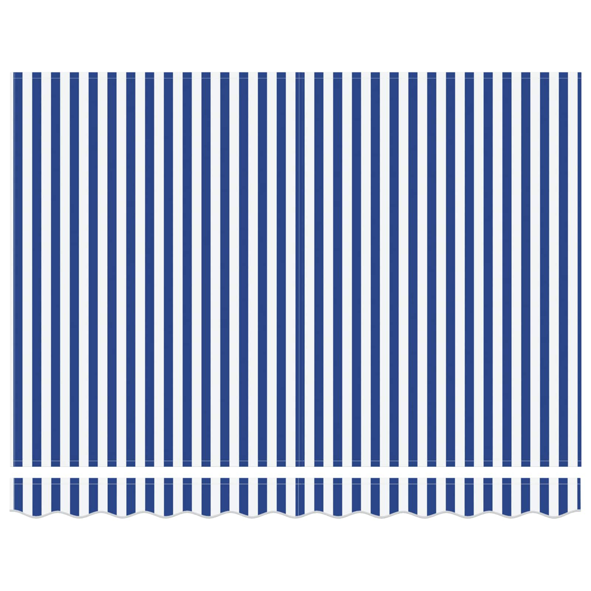 Ein blau-weißer gestreifter Stoff mit gezacktem Saum.