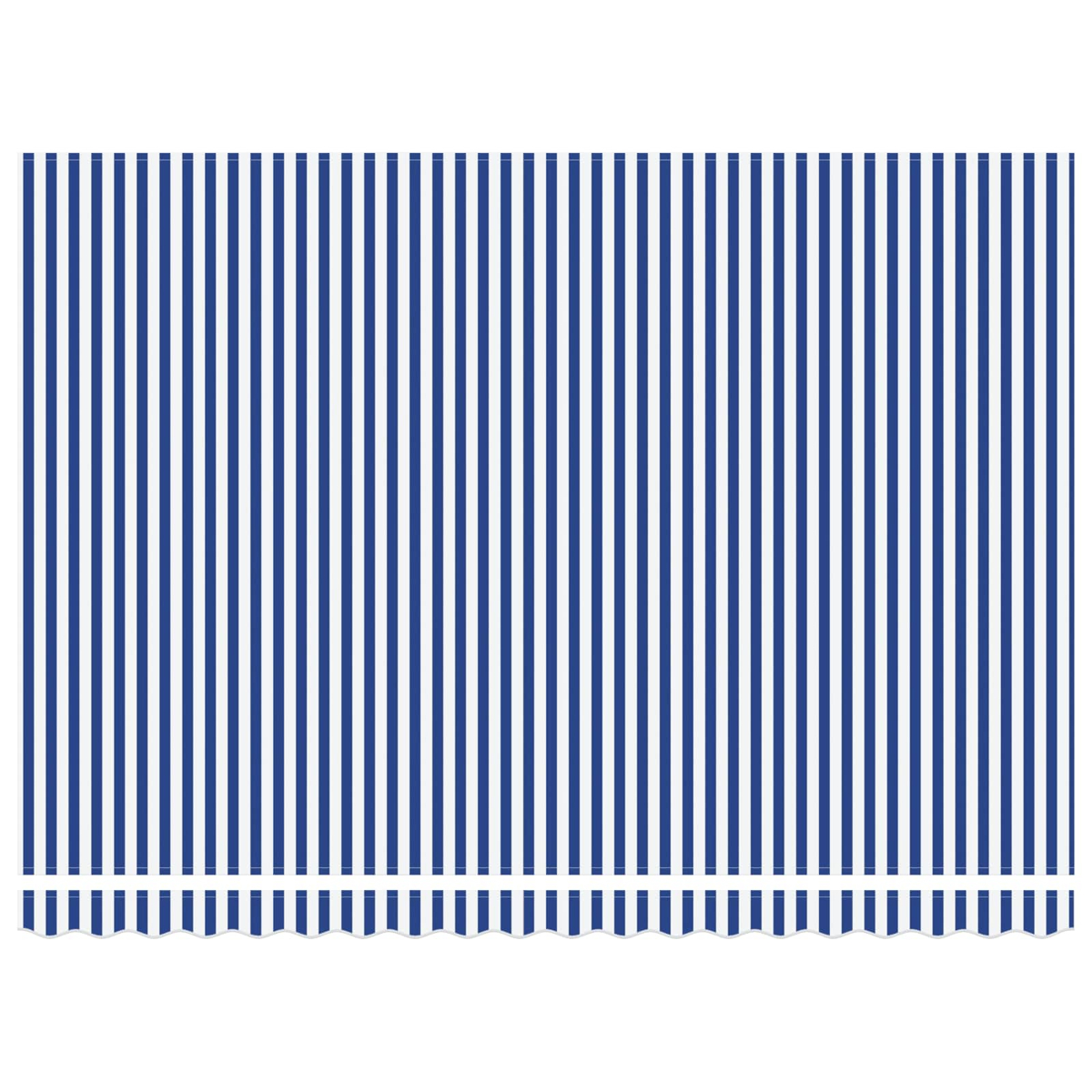 Blauer und weiß gestreifter Baldachin mit Zickzack-Rand.