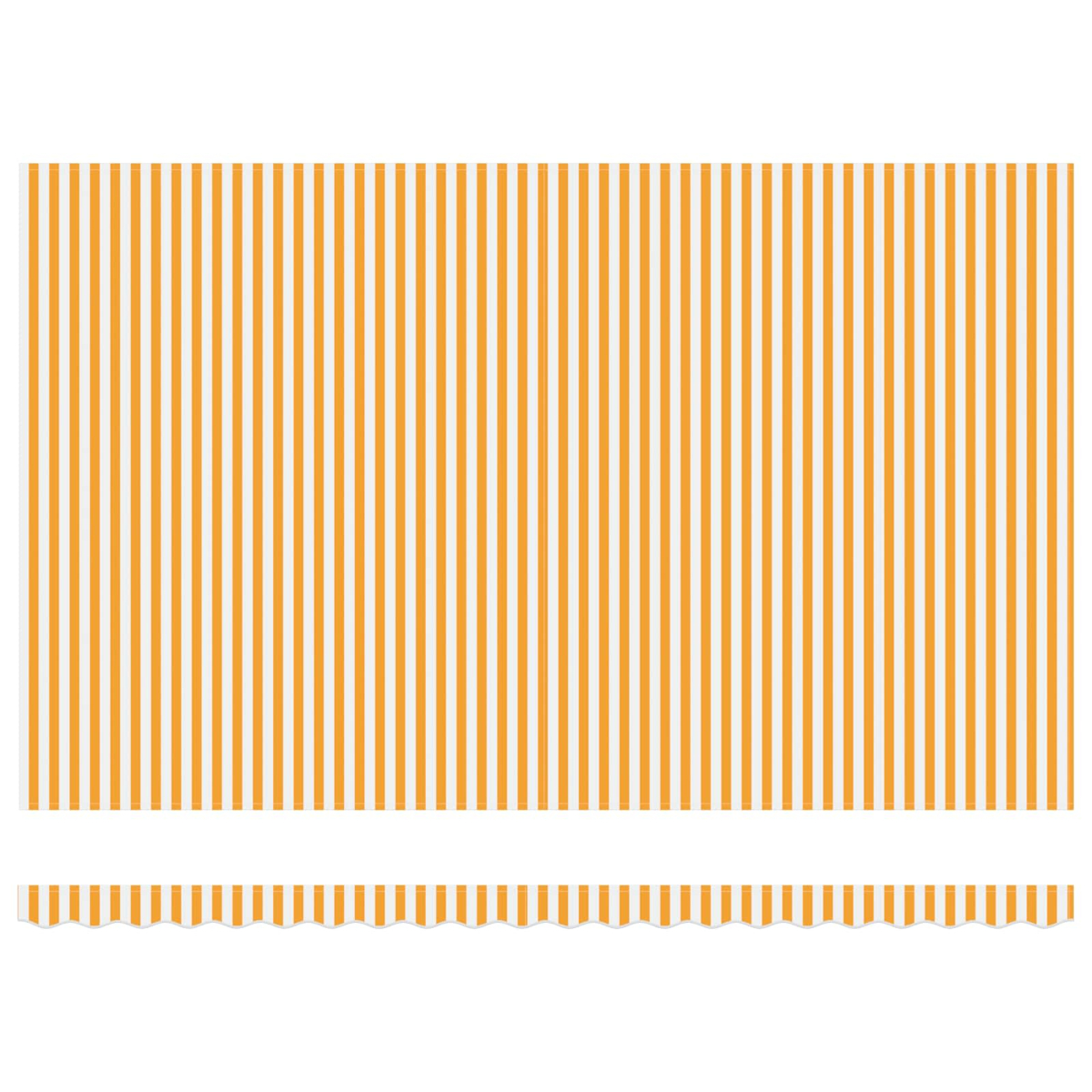 Orange und weiße vertikale Streifen mit einem gezackten Rand unten.