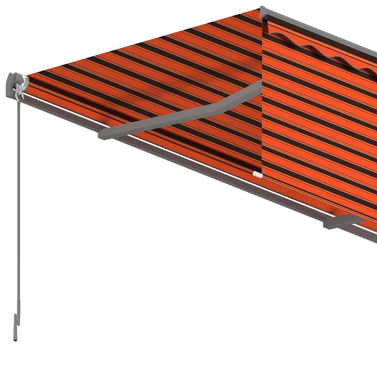 Orange-schwarzer gestreifter Markisenstoff mit Metallrahmen.