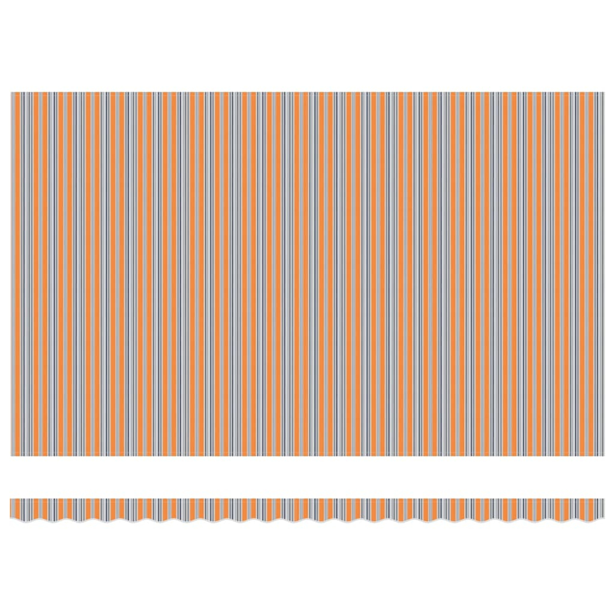 Orange, graue und schwarze vertikale Streifen mit einem gezackten Rand unten.