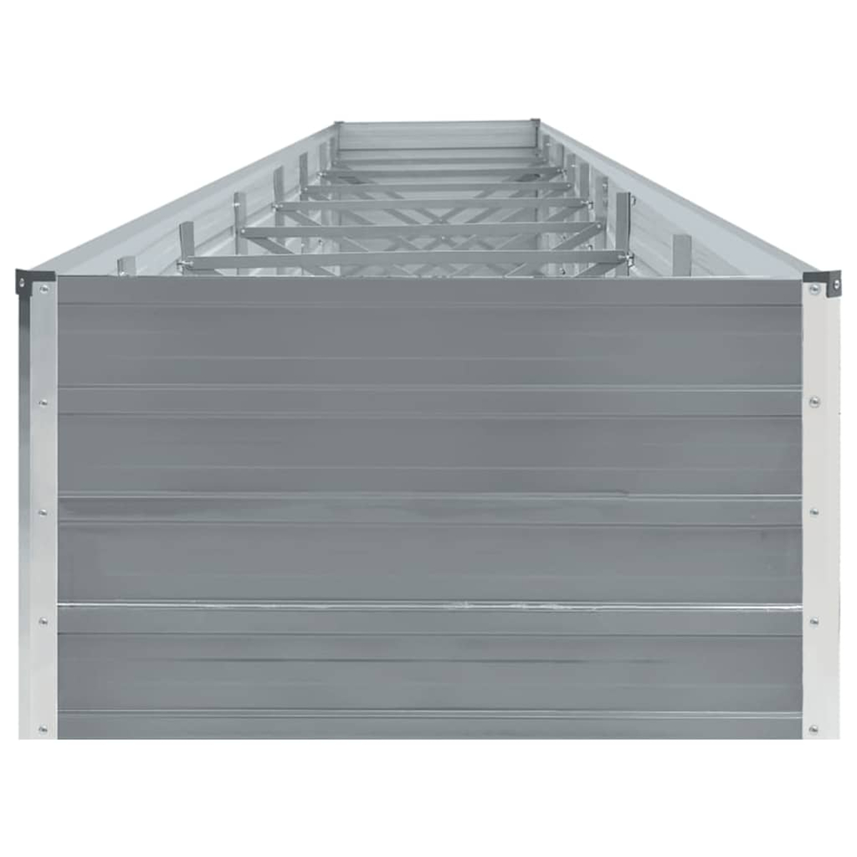 Grauer rechteckiger Rahmen mit horizontalen Rippen und Metallstreben.