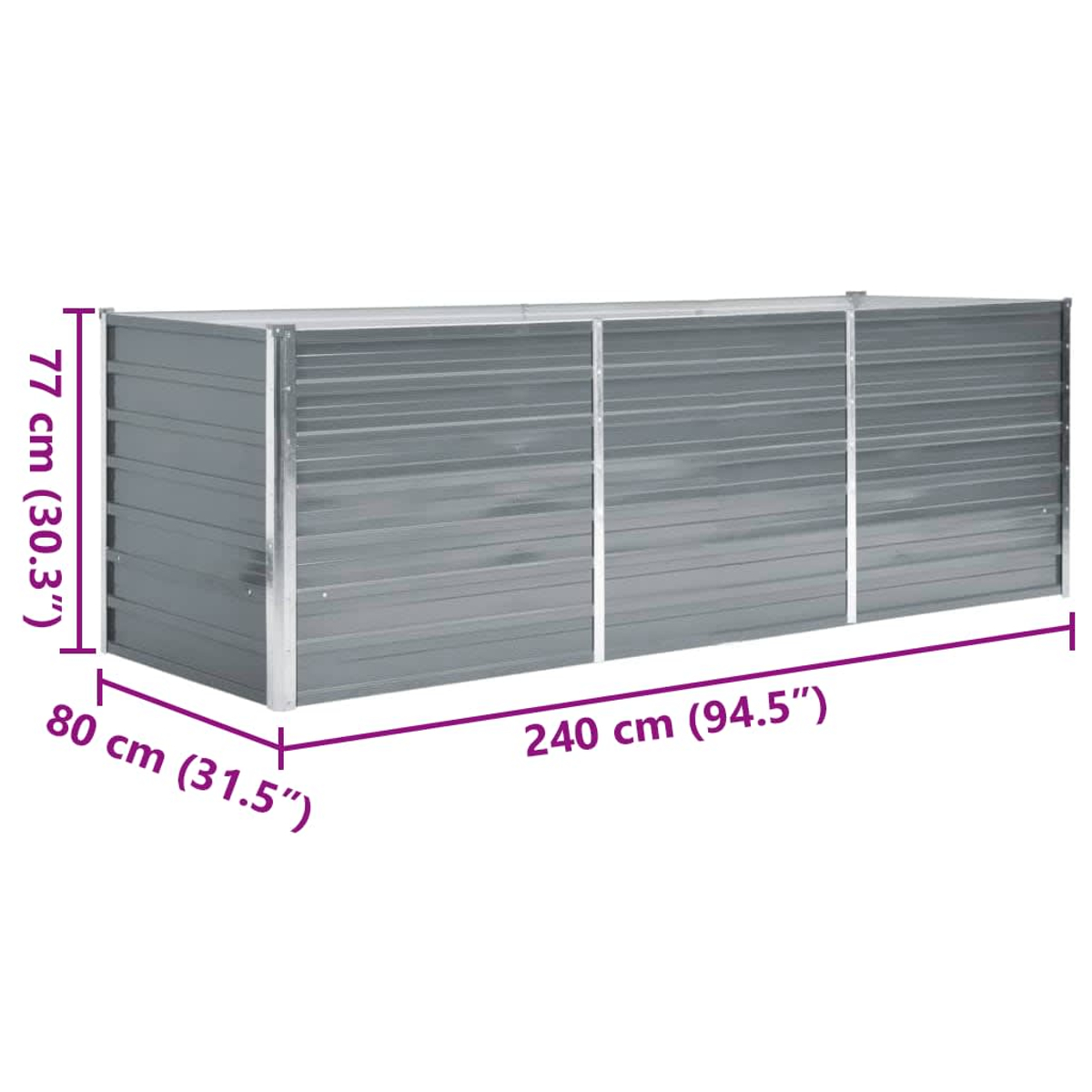 Graues Metallregal mit den Maßen 240x80x77 cm.