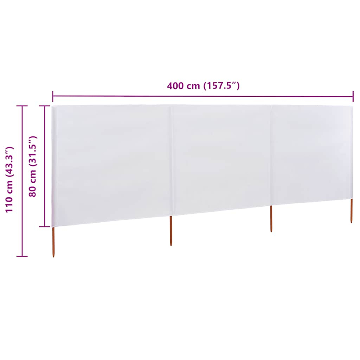 Ein weißer Sichtschutz von 400 cm Länge und 110 cm Höhe mit Erdspießen.