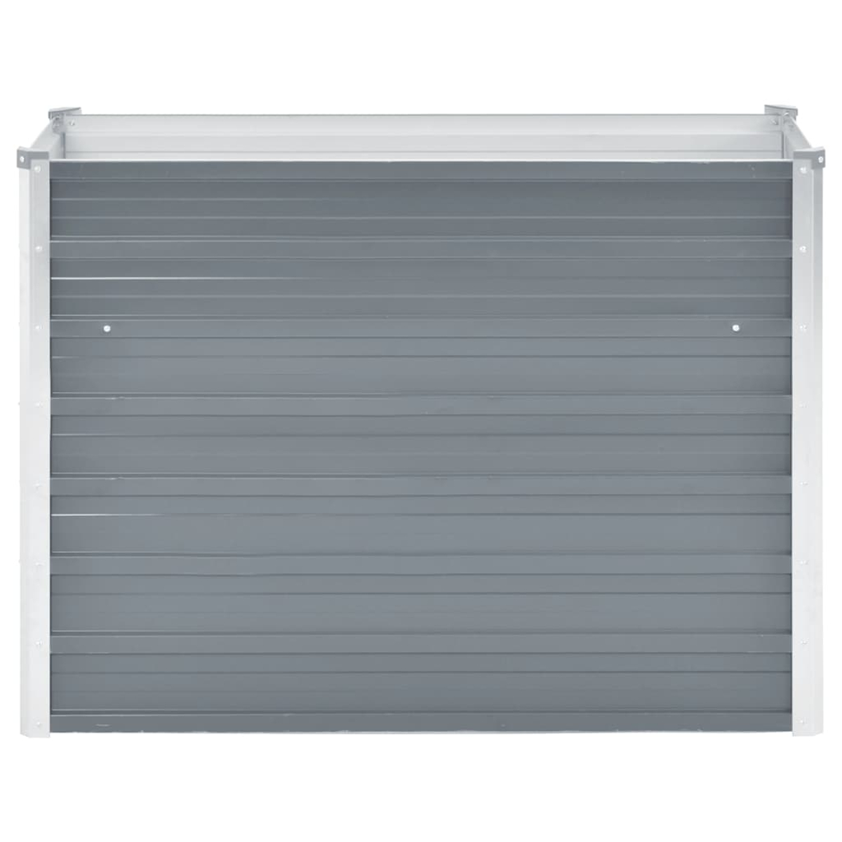 Graue Metallwand mit horizontalen Rillen und silbernen Kanten.