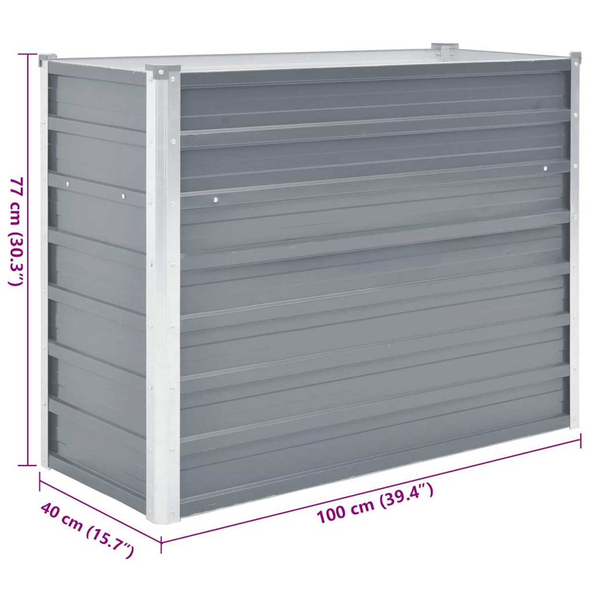 Grauer Metallschrank mit Maßen 100x40x77 cm, mit silbernen Kanten.