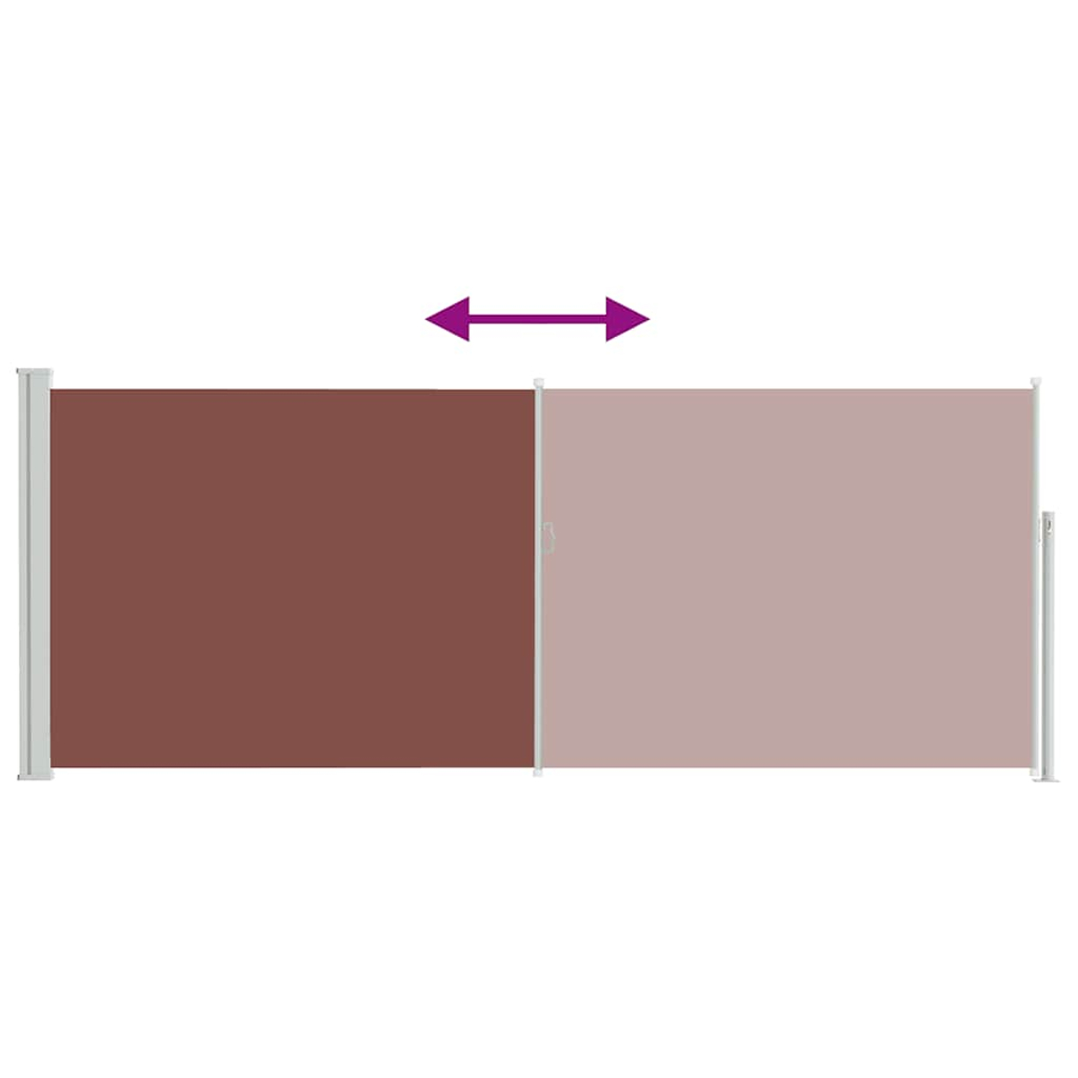 Zwei ausziehbare Stoffwände, eine braun, eine beige, mit Pfeilsymbol.