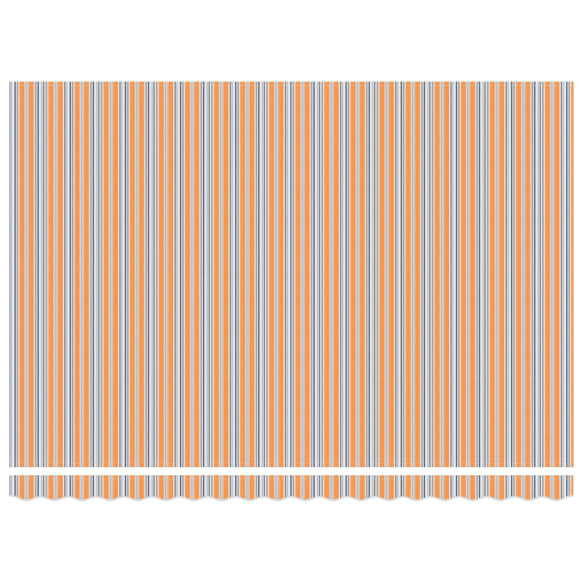 Orange, weiße und graue vertikale Streifen mit einem gezackten Saum unten.