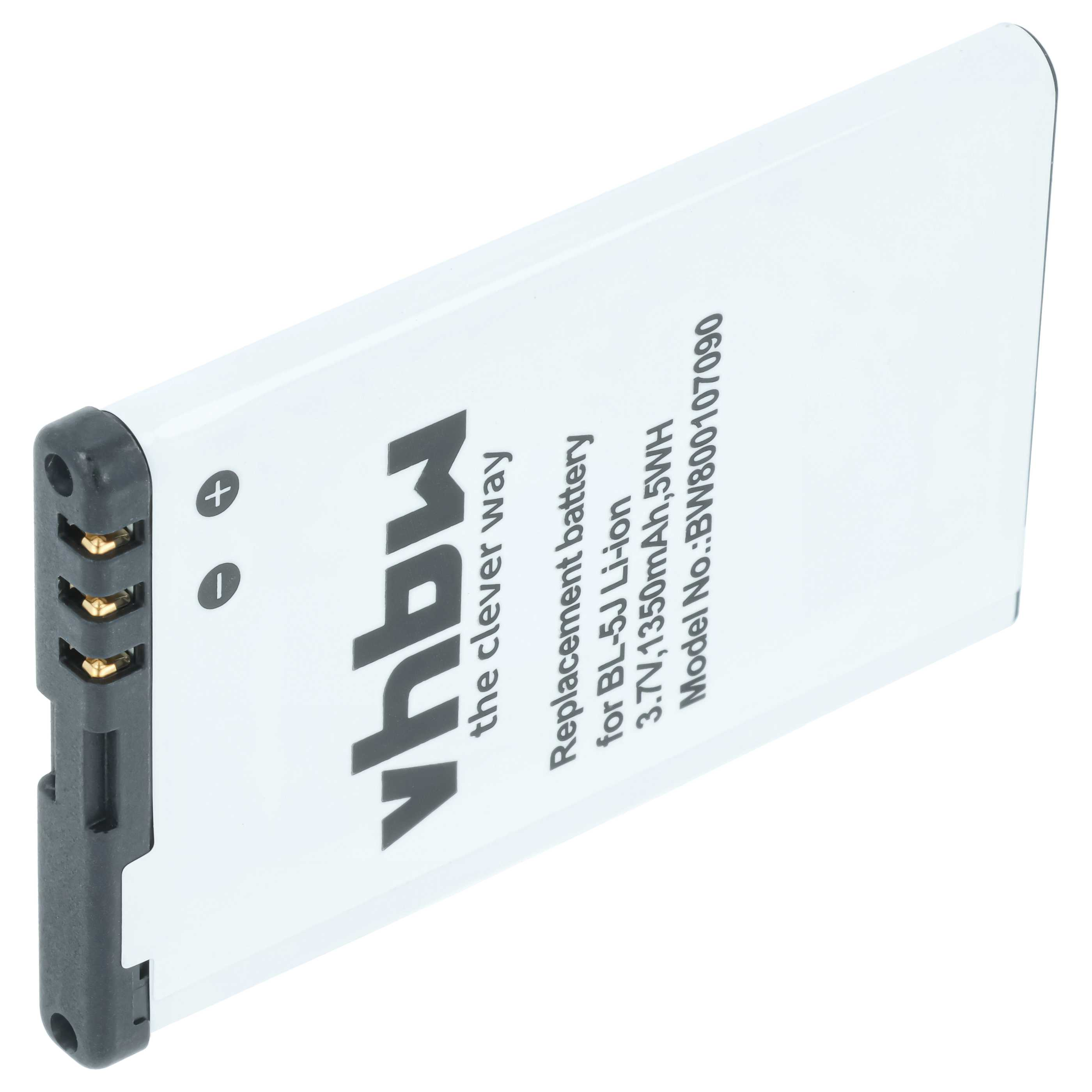 Ein weißer Akku mit schwarzem Stecker und Beschriftung.
