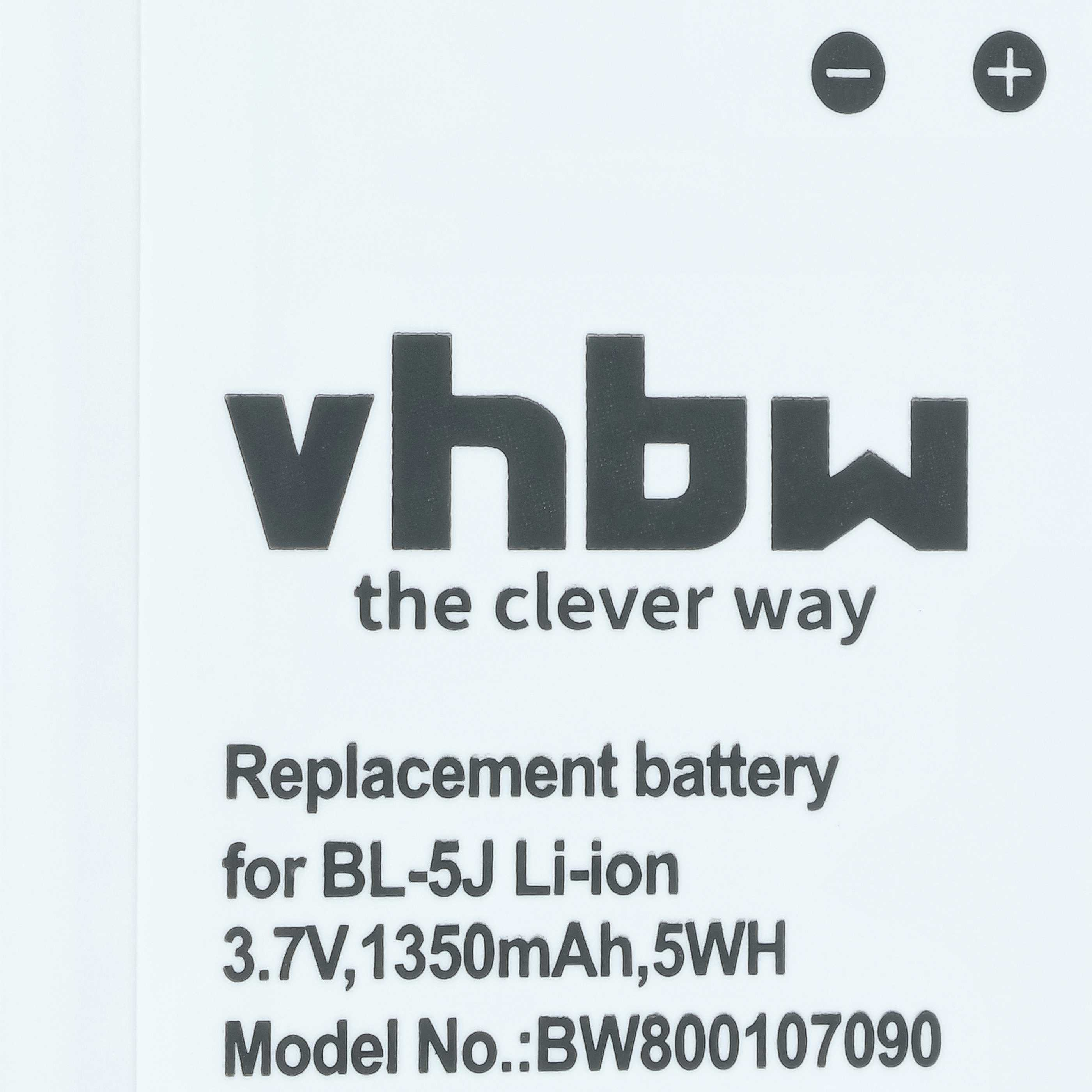vhbw Ersatzakku für BL-5J Li-ion, 3,7V, 1350mAh, 5WH.