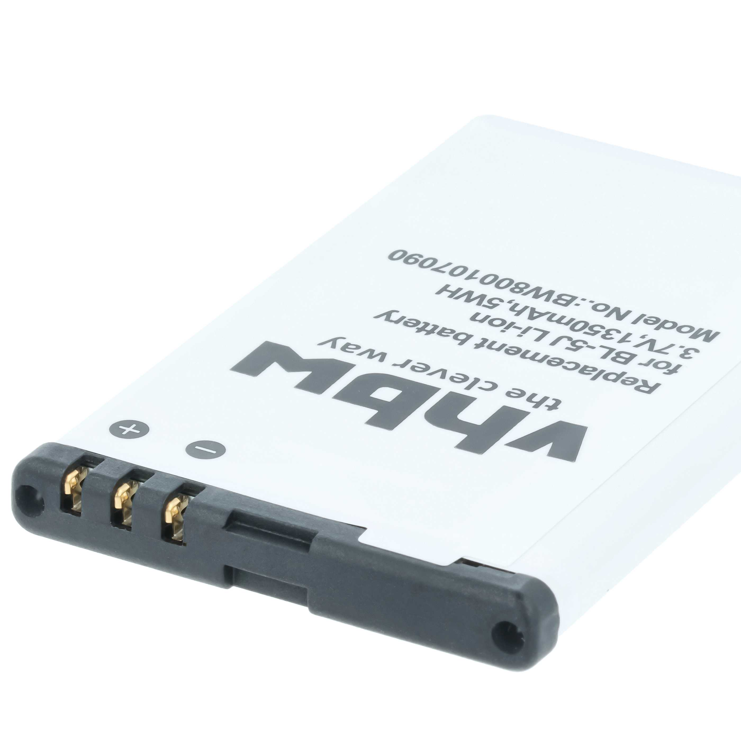 Weiße Ersatzbatterie mit schwarzen Kontakten und Aufdruck: 3,7V, 1350mAh.