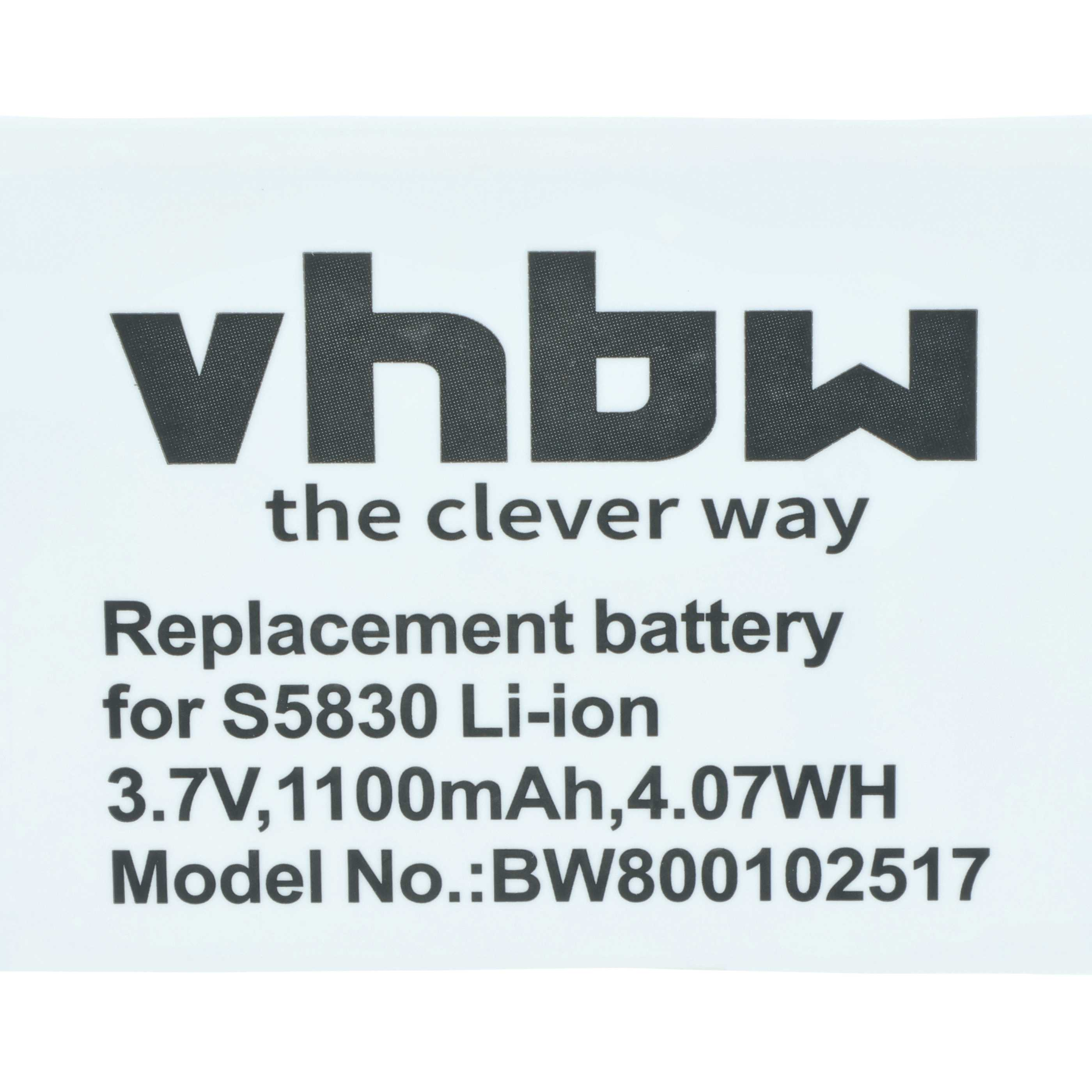 Ersatzakku für S5830 Li-ion, 3.7V, 1100mAh, Modell BW800102517.