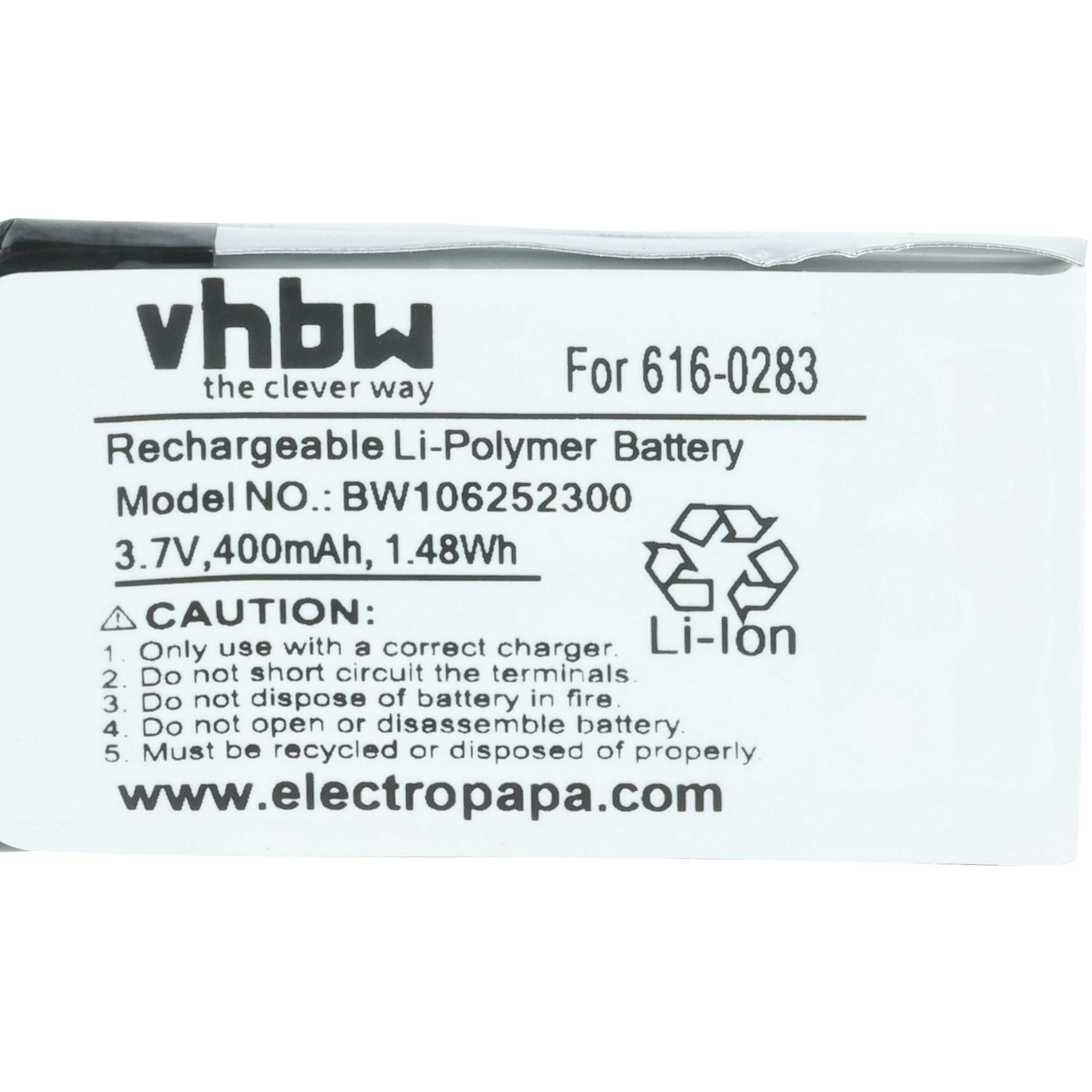 Ein vhbw Li-Polymer Akku für 616-0283, 3.7V, 400mAh.