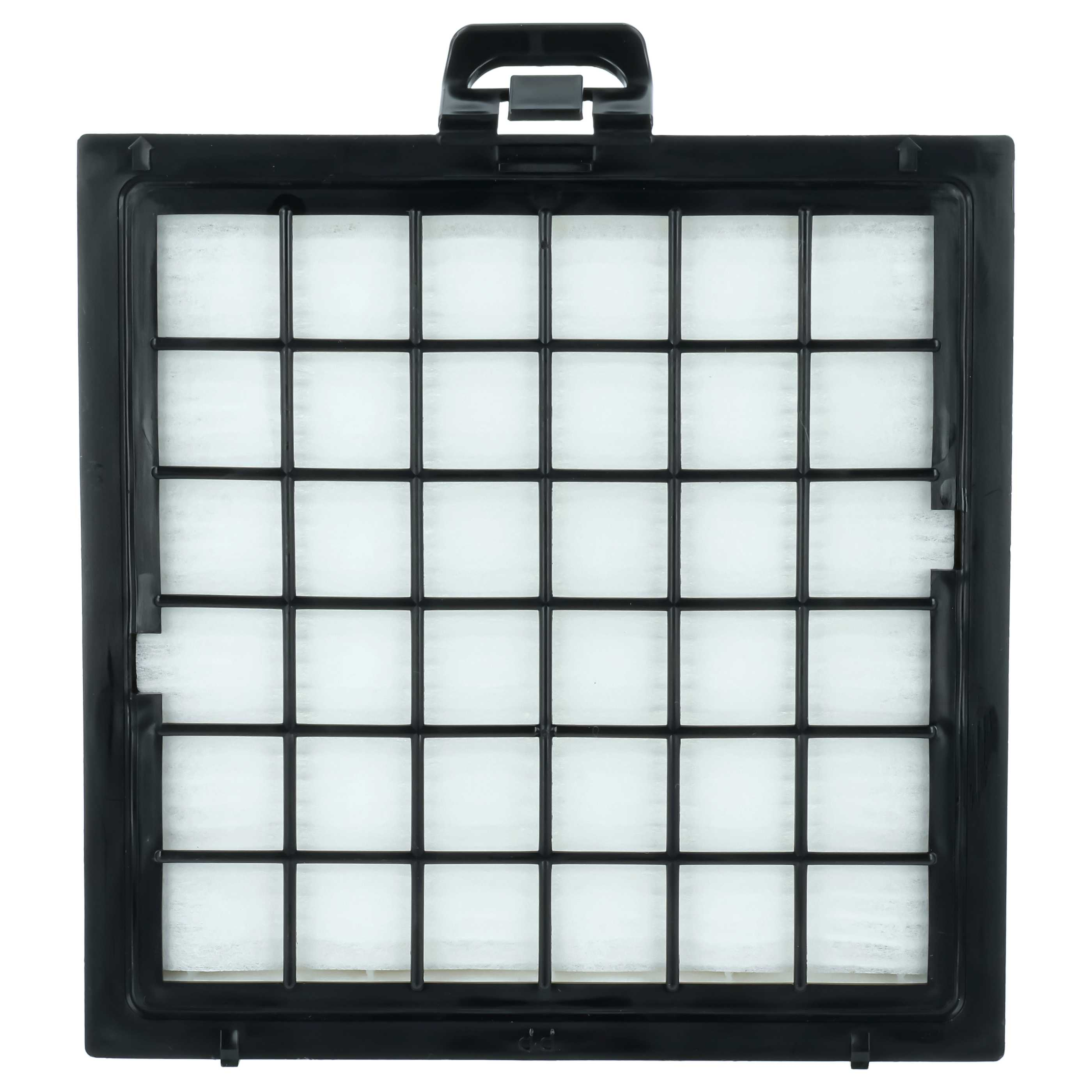 Schwarzer rechteckiger Filter mit weißem Filtermedium und schwarzem Gitter.