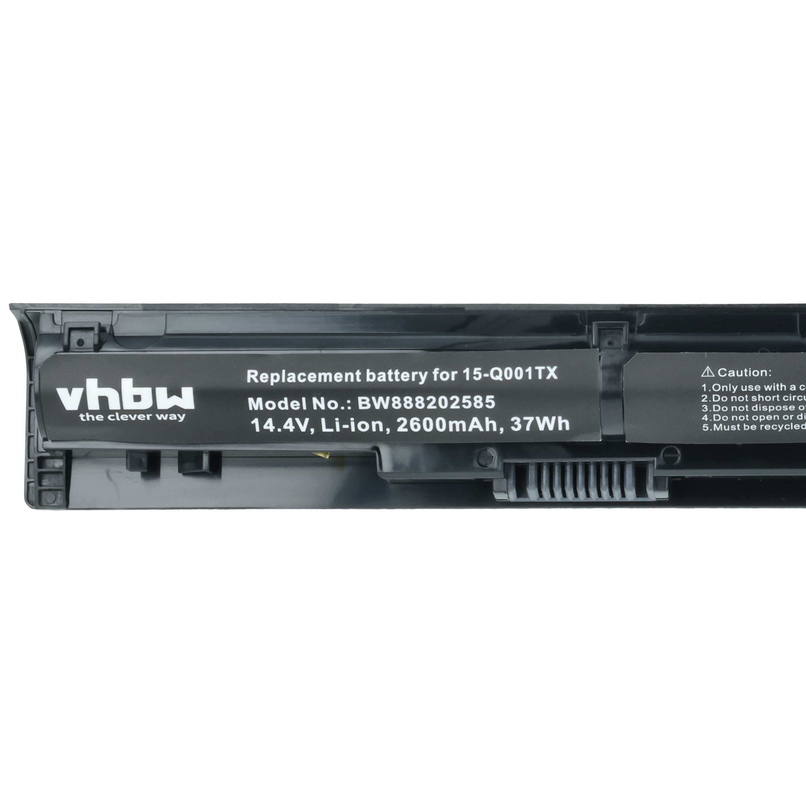Schwarzer Laptop-Akku mit Beschriftung: vhbw, 14,4V, Li-ion, 2600mAh.