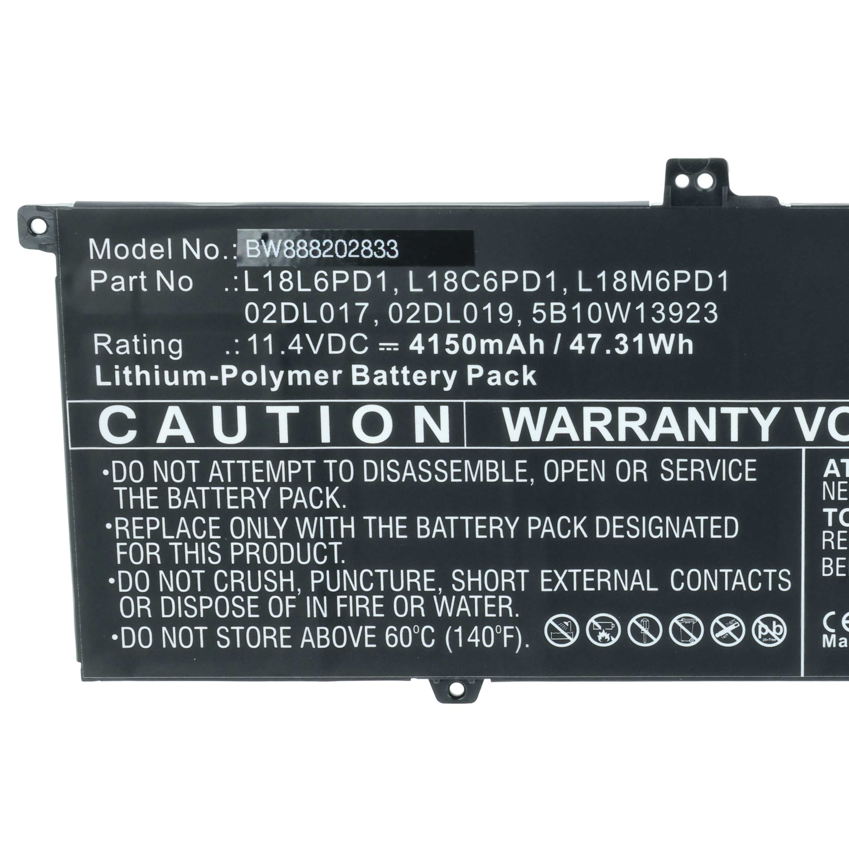 Schwarzer Lithium-Polymer-Akku mit Warnhinweisen und technischen Daten.