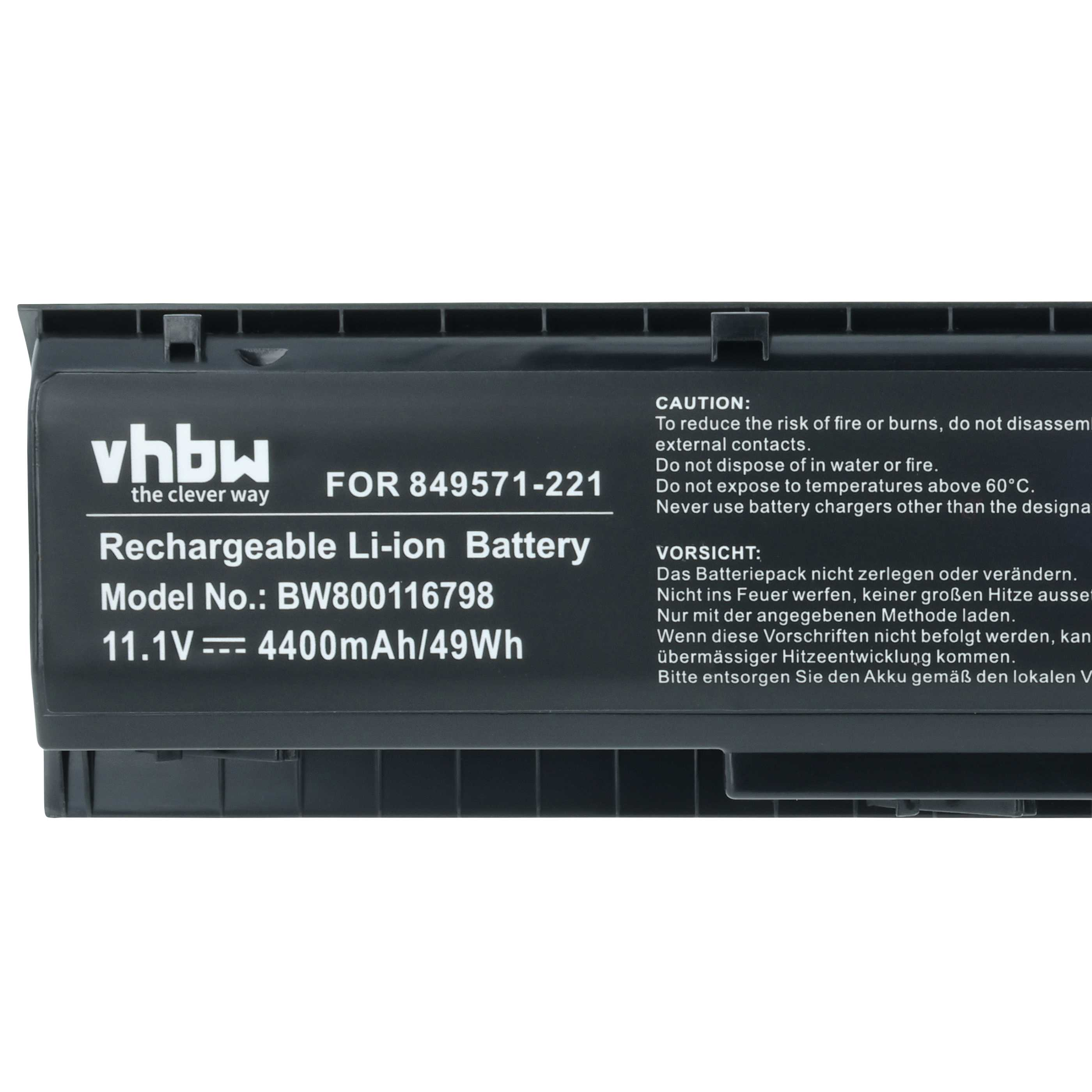 Schwarzer Li-Ionen-Akku mit Beschriftung: vhbw, Modell BW800116798.