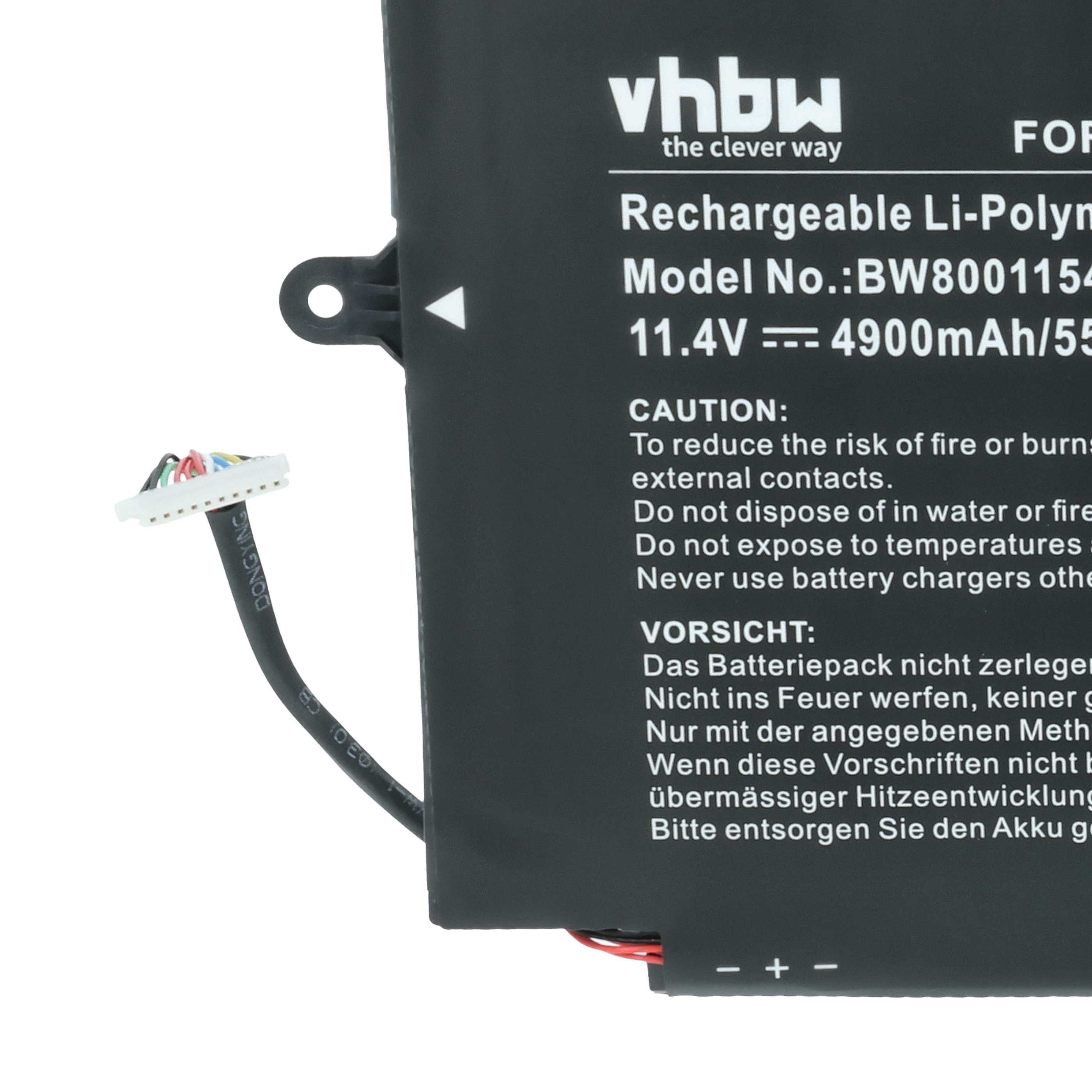 Schwarzer Akku mit weißer Schrift und Kabeln. 11.4V 4900mAh.