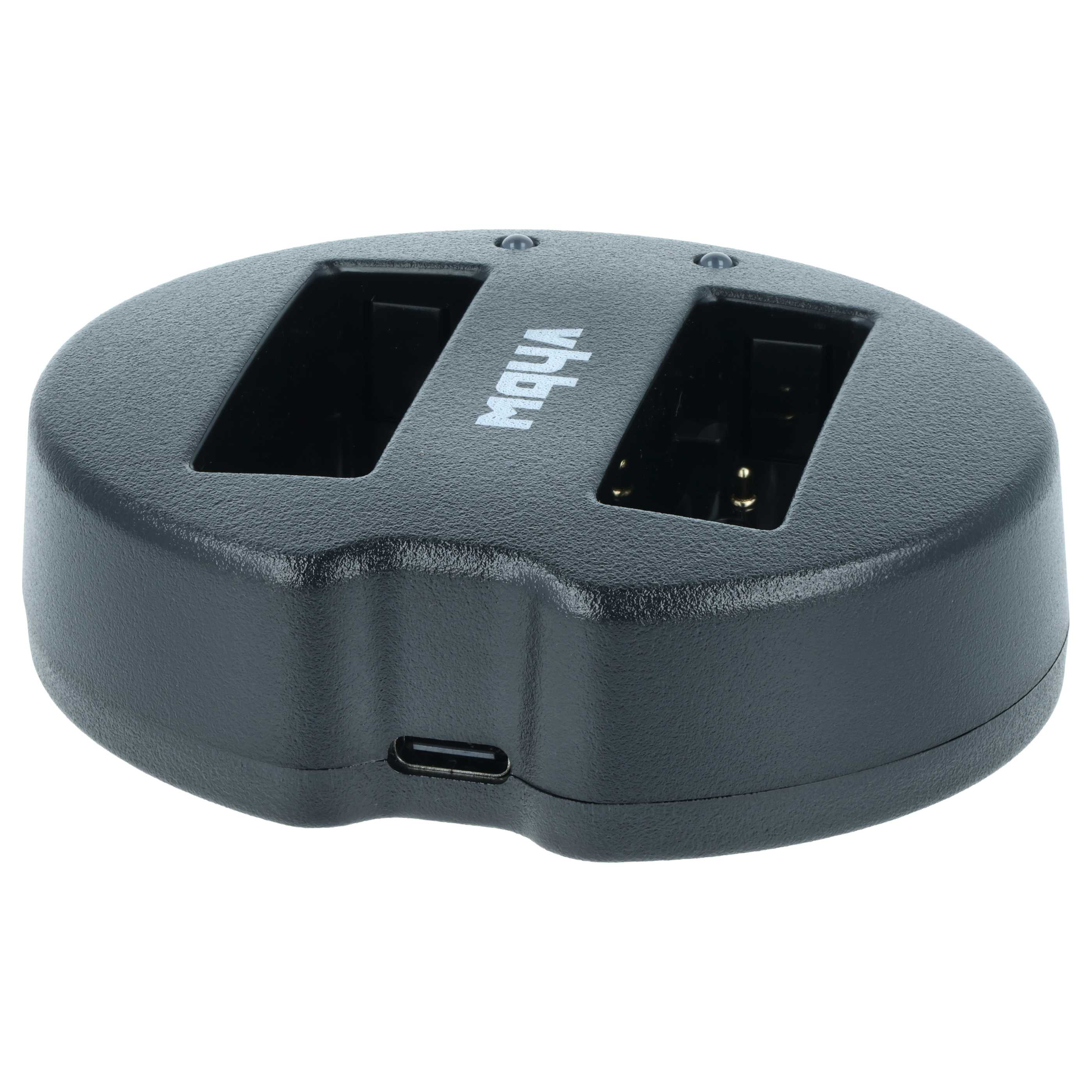 Schwarzes Ladegerät mit zwei Schlitzen und USB-C-Anschluss.