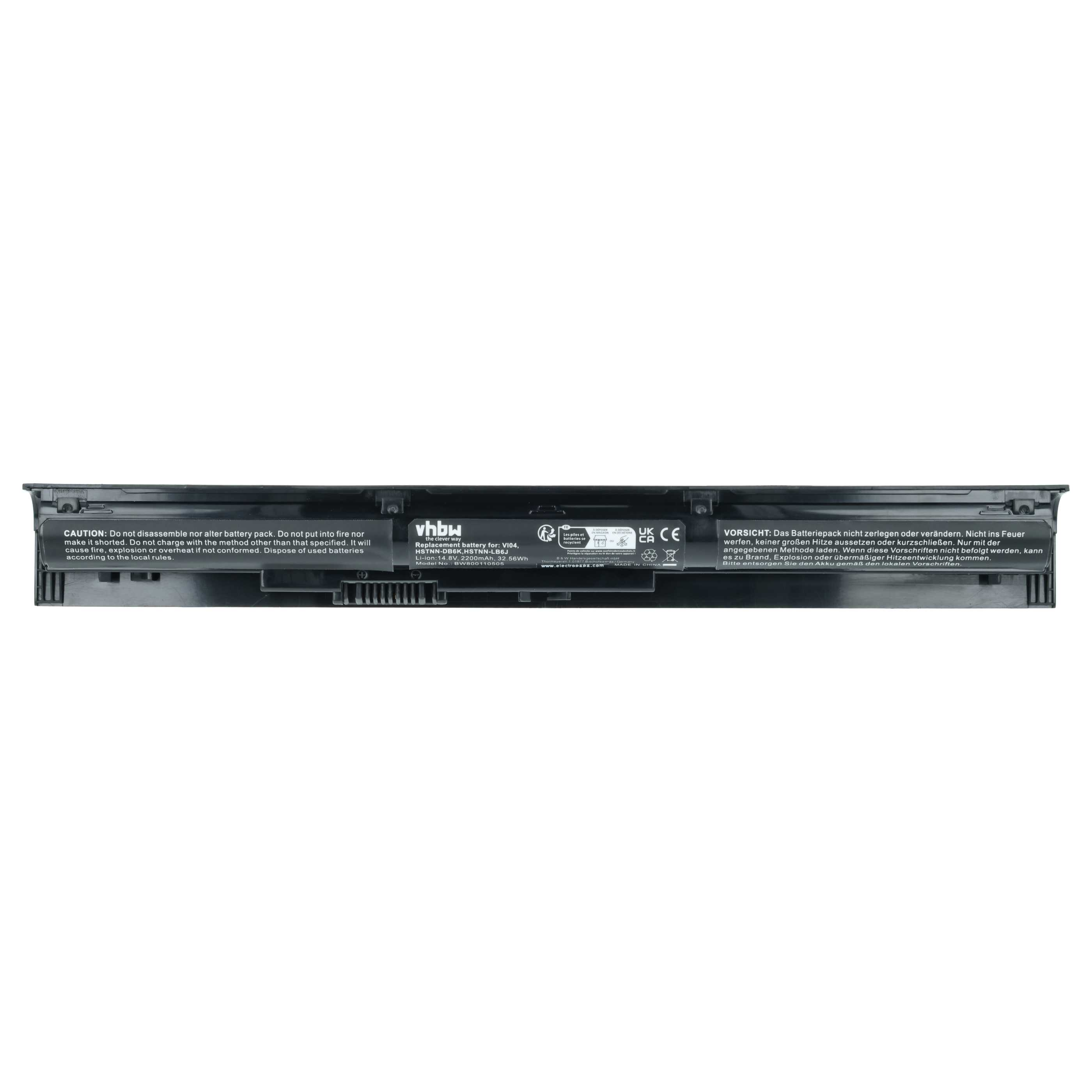 Schwarzer Laptop-Akku mit Warnhinweisen und Modellnummer BW800110505.