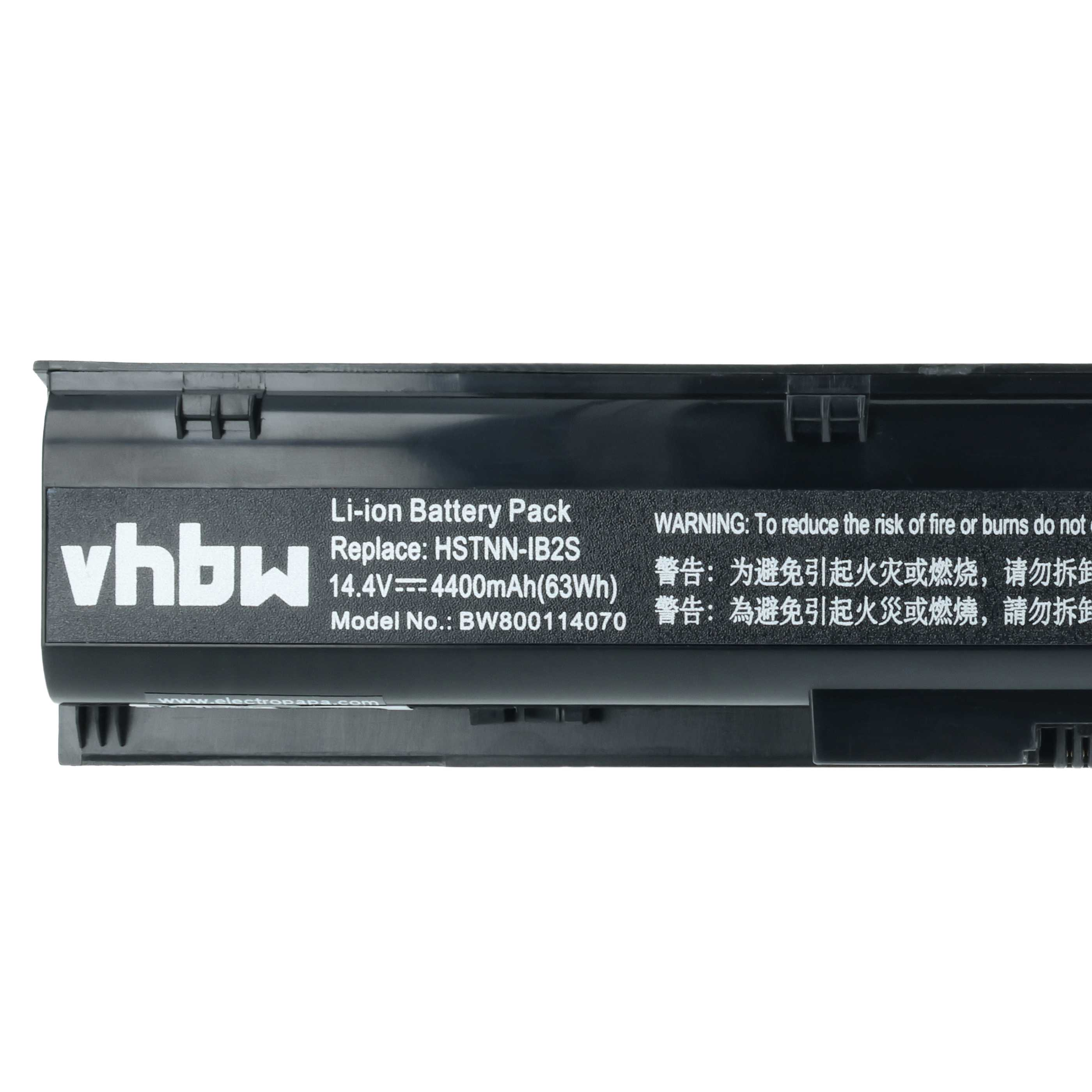 Schwarzer Li-Ion-Akku mit Aufschrift: vhbw, 14.4V, 4400mAh.