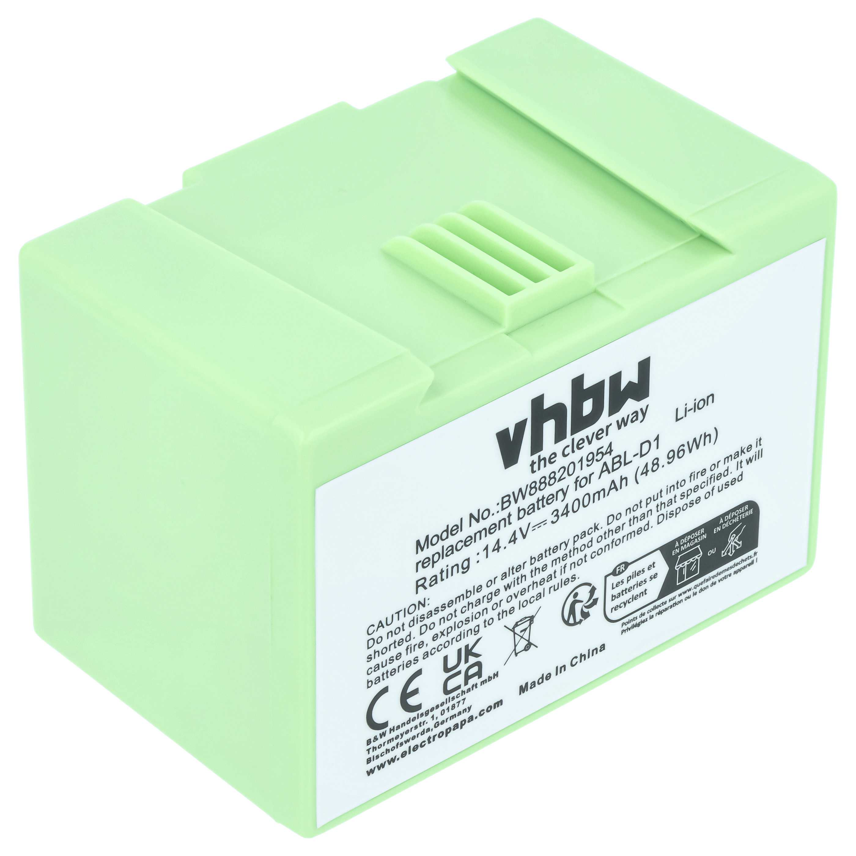 Hellgrüne Li-Ion-Ersatzbatterie mit Aufdruck, Modell BW888201954, 14,4V.