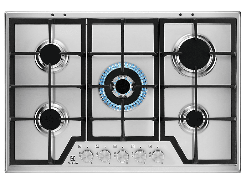 Placa de gas ELECTROLUX KGS7536SX 5 zonas de cocción gas natural acero inox gris/plata con encendido integrado 75cm