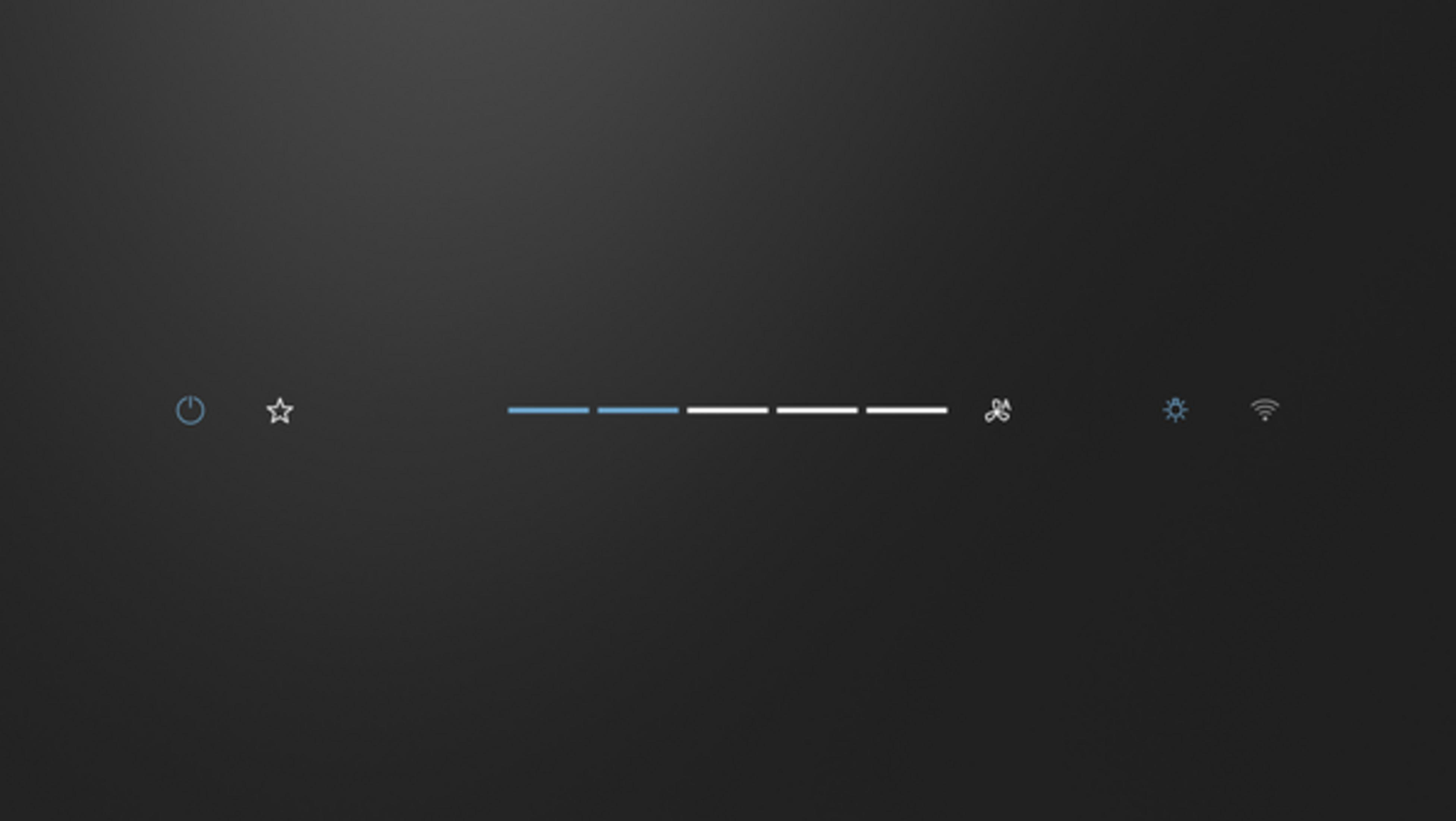 A power icon, star, progress bar, and fan, settings, and Wi-Fi icons.