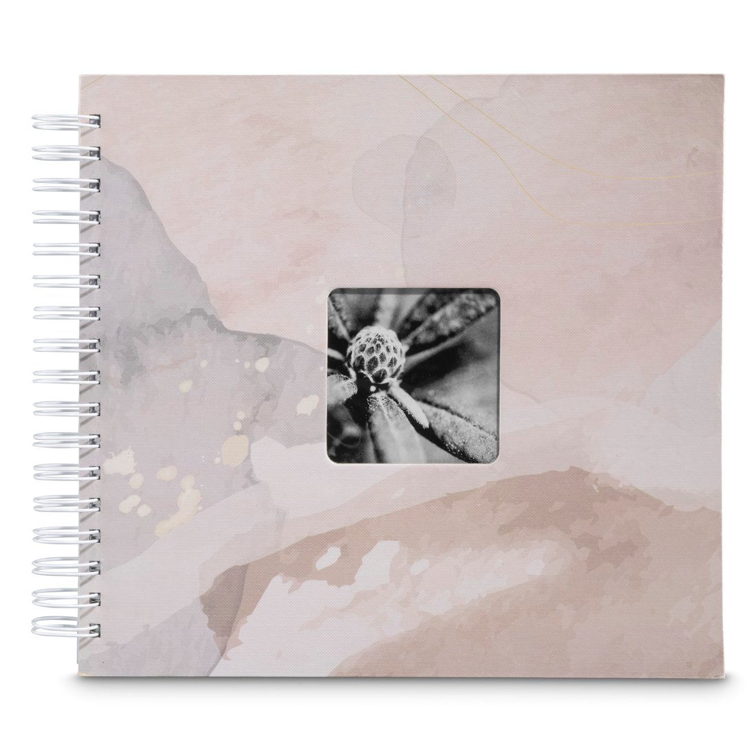 Album spiralny z wzorem akwareli i kwadratowym wycięciem pąka.